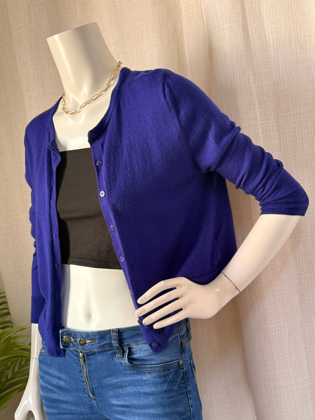 L.K. Bennett Purple Button-Down Cardigan | Large