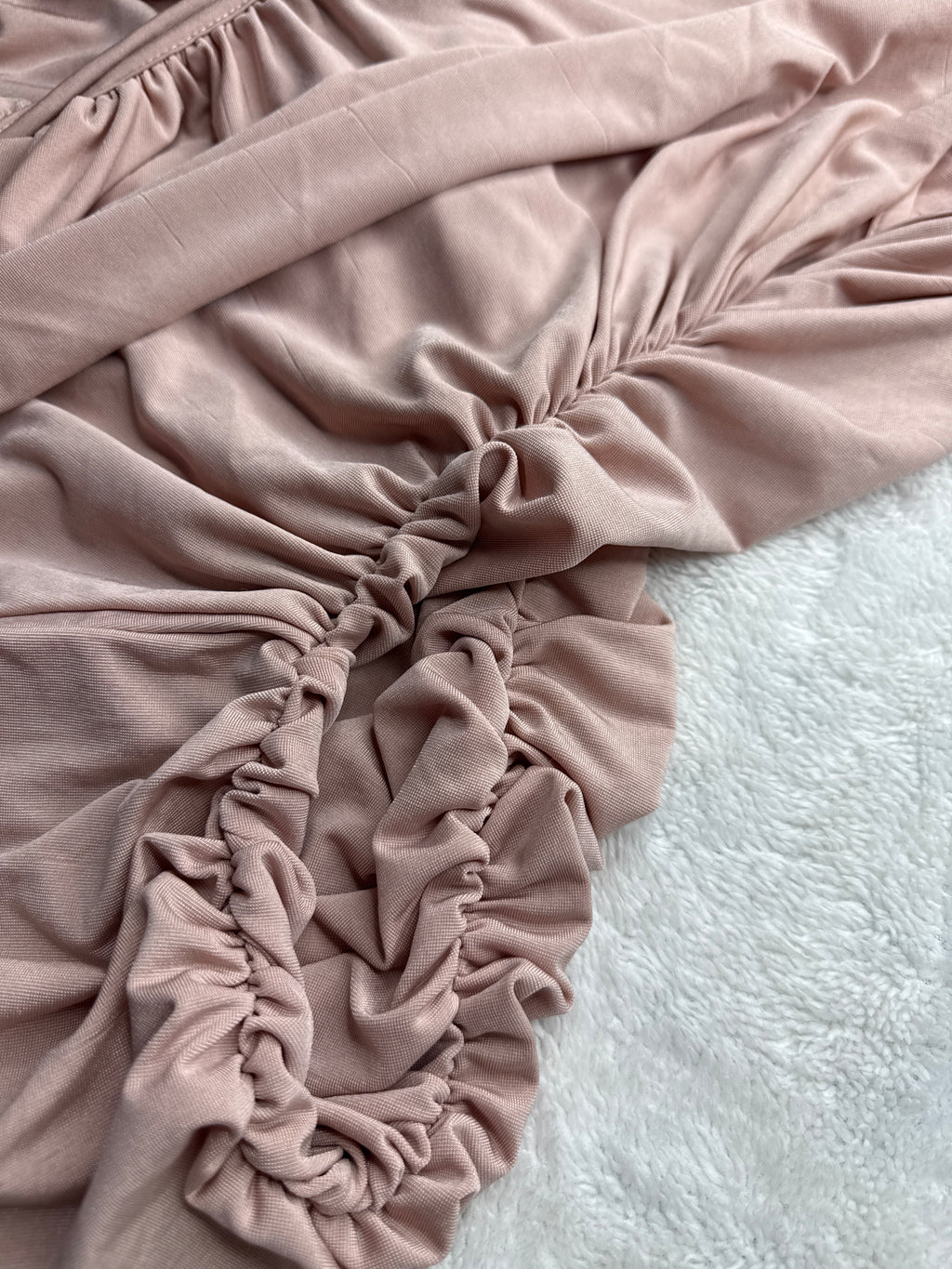 Pretty Little Thing Blush Pink One-Shoulder Ruched Dress (XS)