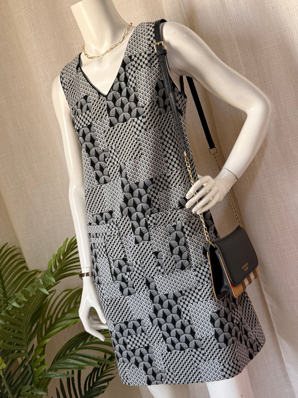 Next Tailoring Black & White Geometric Print Dress | UK 8