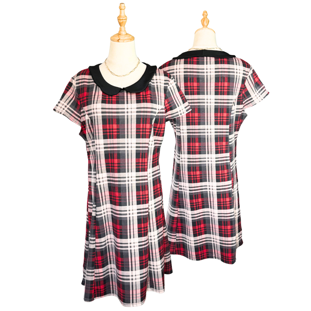 STELLA MORGAN Red Plaid Peter Pan Collar Dress | UK 16