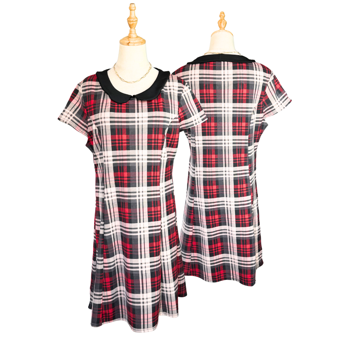 STELLA MORGAN Red Plaid Peter Pan Collar Dress | UK 16