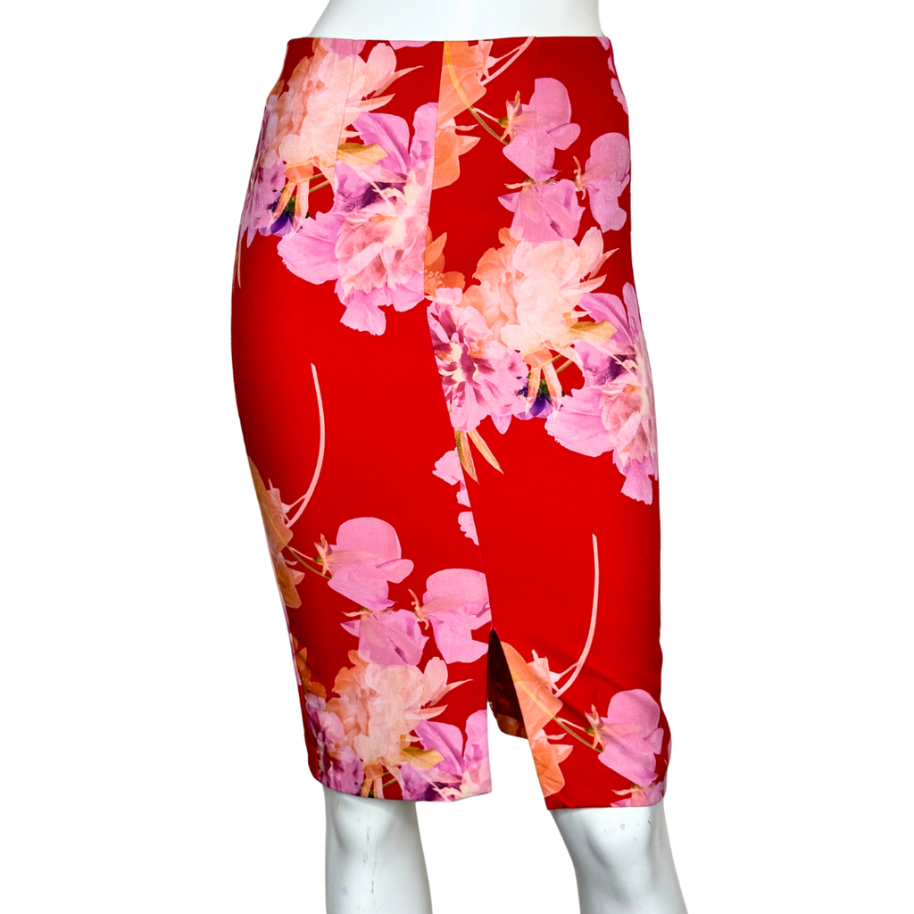 Portmans Red Floral Pencil Skirt (Small)
