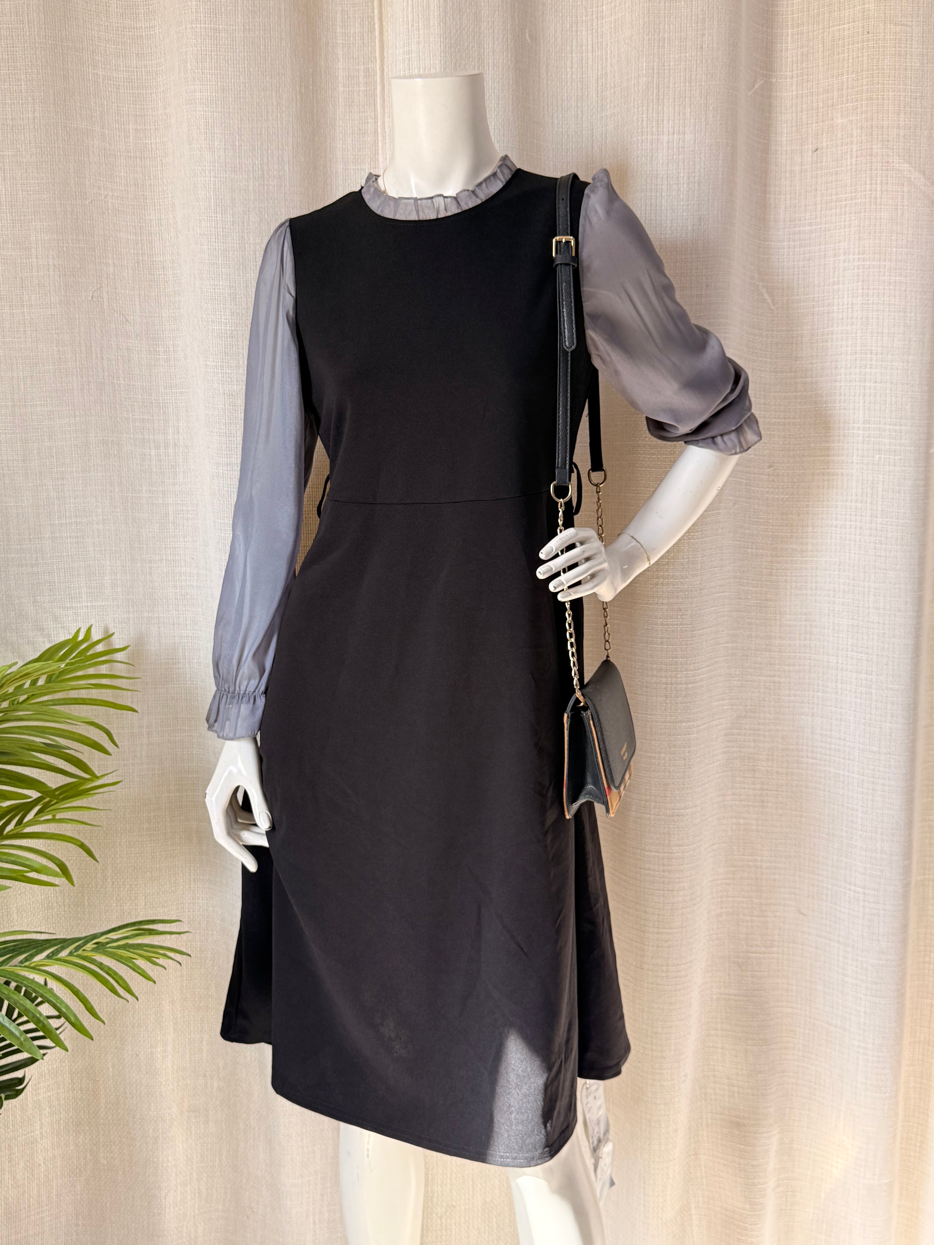 Layeet Mock Two-Piece Midi Dress | Satin Sleeves | Size M | NWT