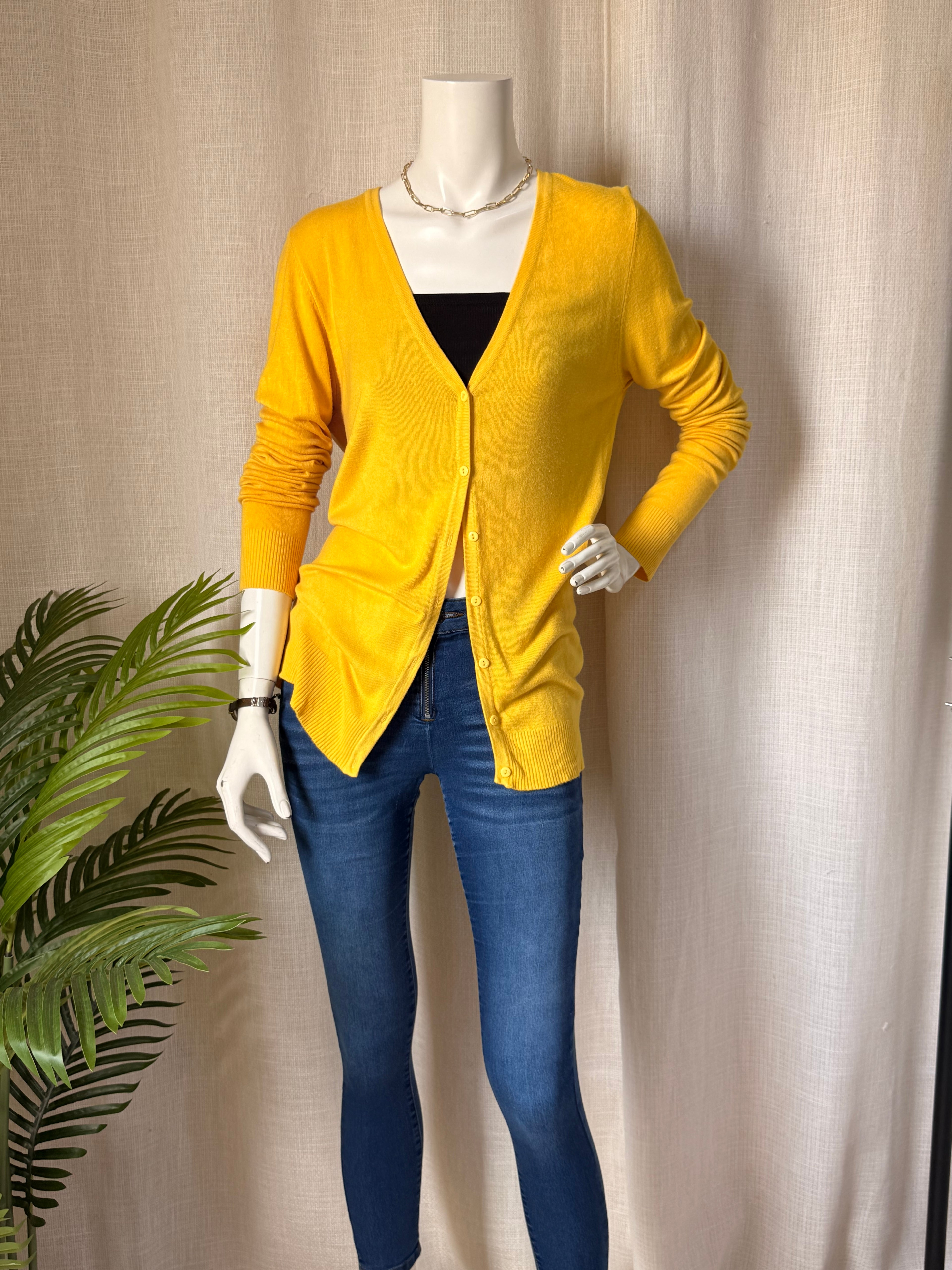 The Clue Sophisticated Mustard V-Neck Cardigan | Medium