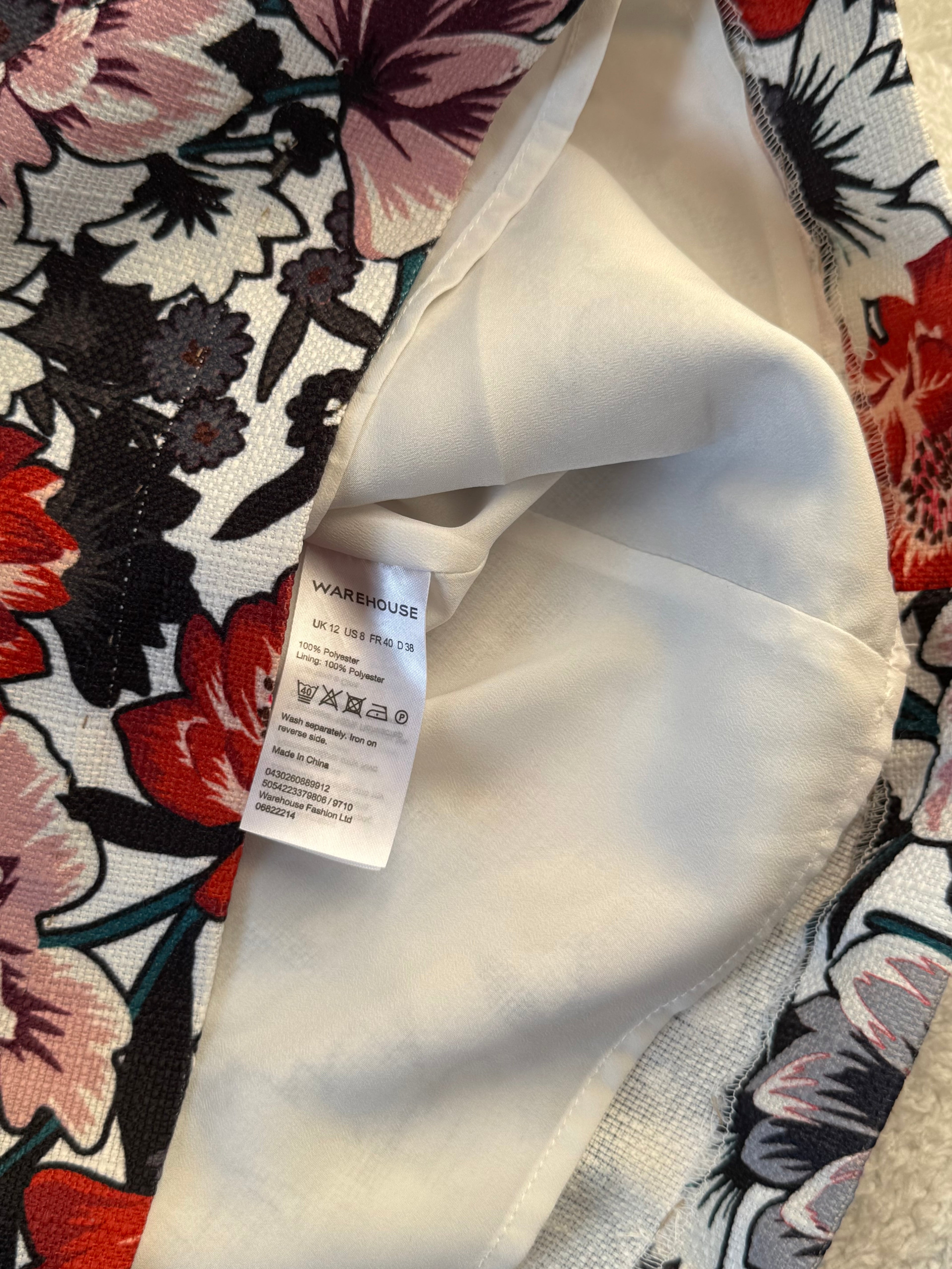 Warehouse Red & Black Floral Print Sleeveless Pencil Dress | UK 12