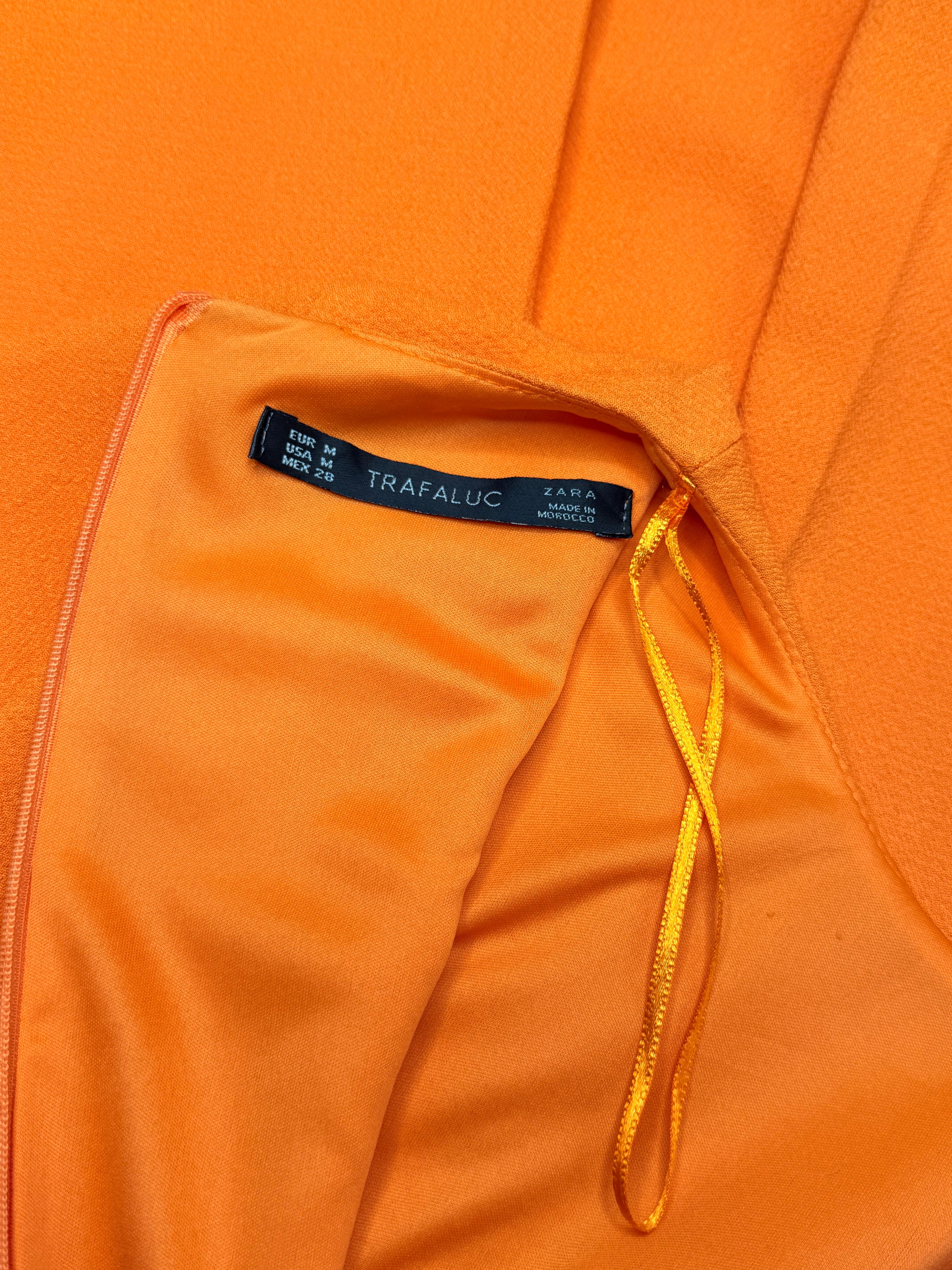 Zara Trafaluc Tangerine Orange Pleated Shift Mini Dress (Size EUR M / USA M)