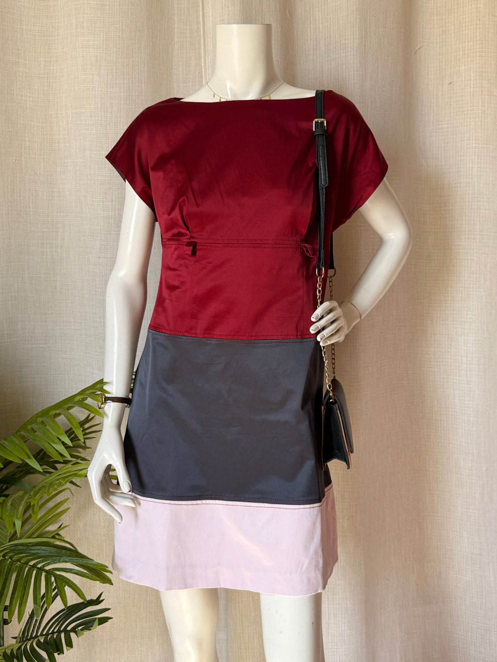Trucco Maroon & Gray Color-Block Dress (EU 40 / Large)