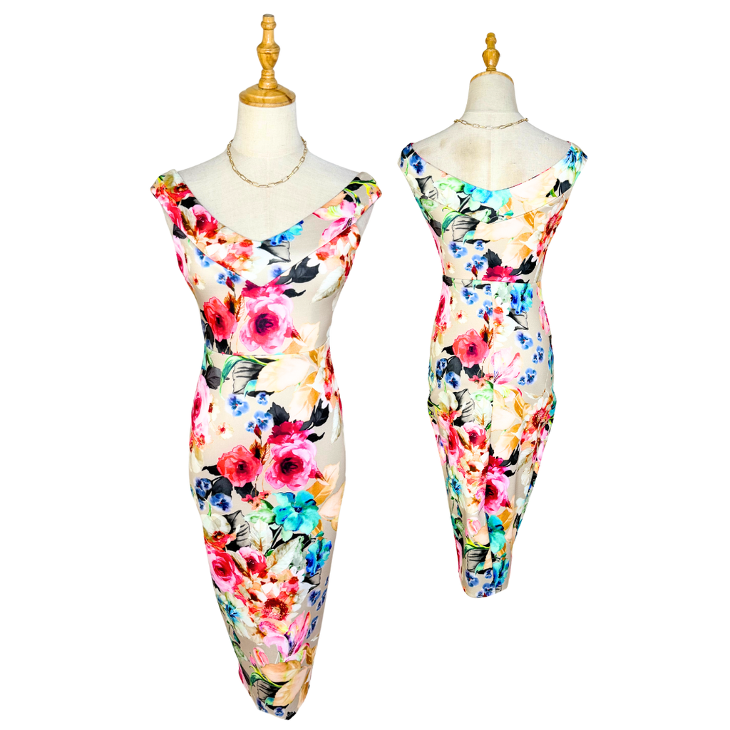 ASOS Floral Print Cowl Neck Bodycon Dress | UK 4 (Extra Small)