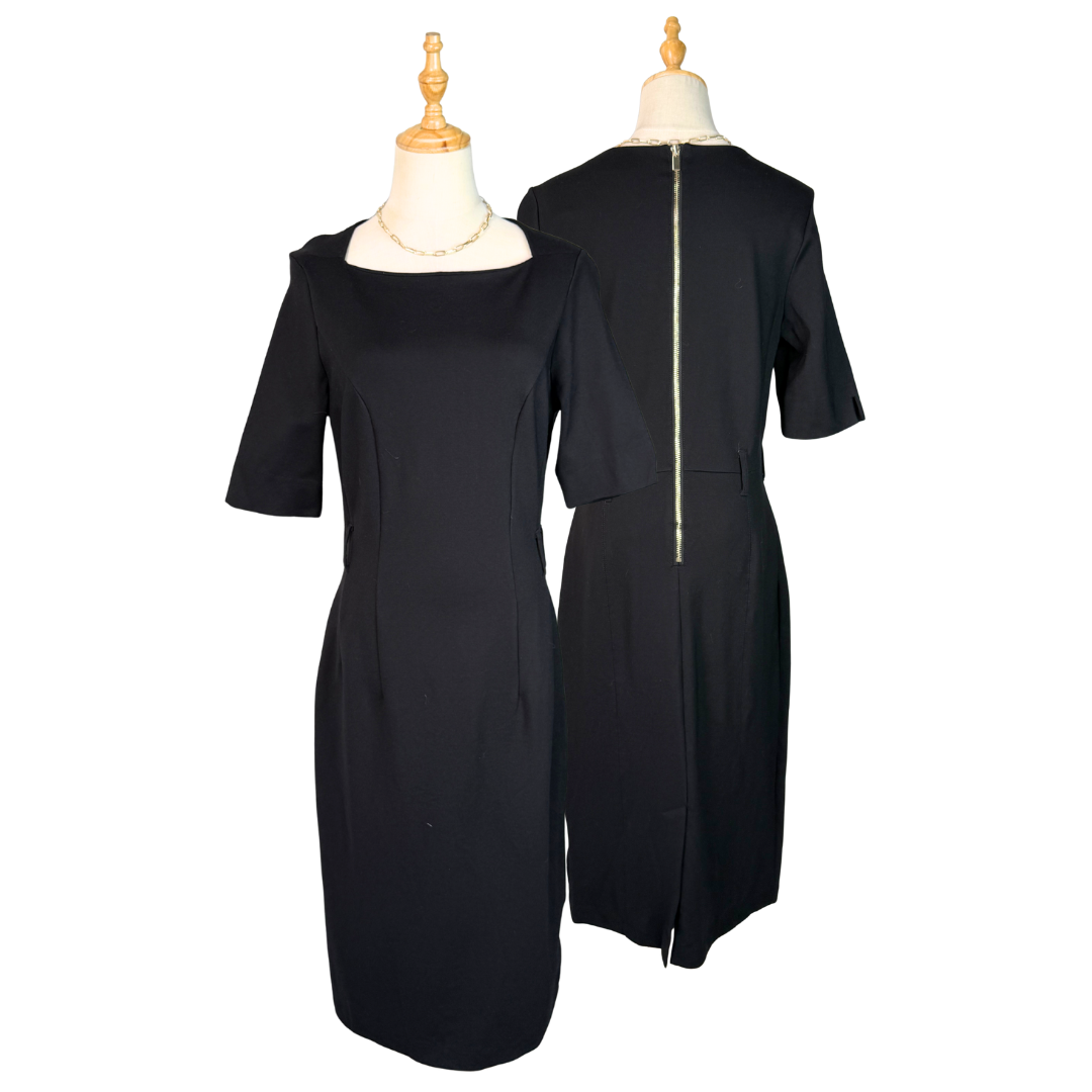 NEXT TAILORING Black Square-Neck Pencil Dress | UK 12 (Preloved)