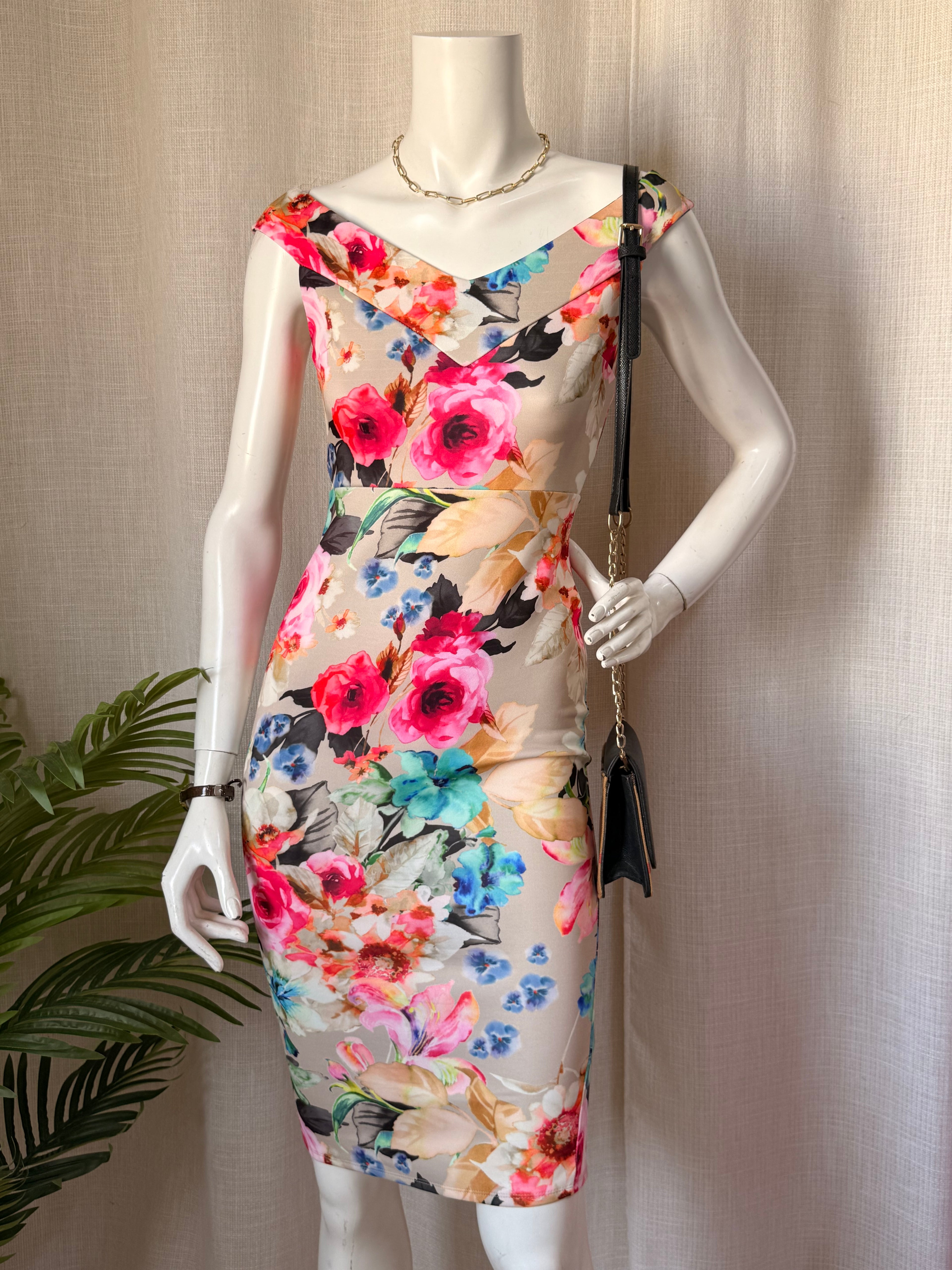 ASOS Floral Print Cowl Neck Bodycon Dress | UK 4 (Extra Small)