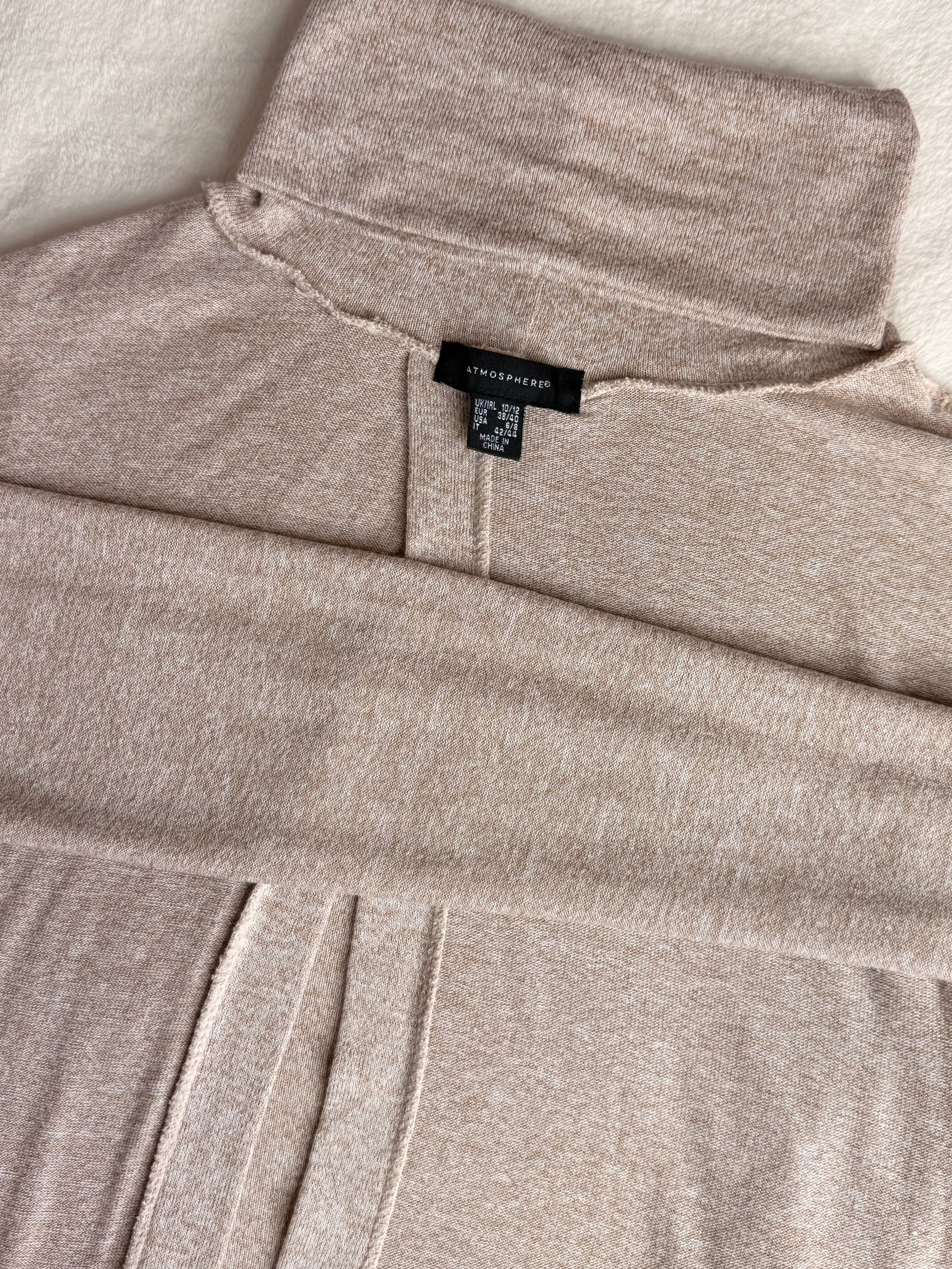 ATMOSPHERE Beige Marl Open-Back Turtleneck | UK 10