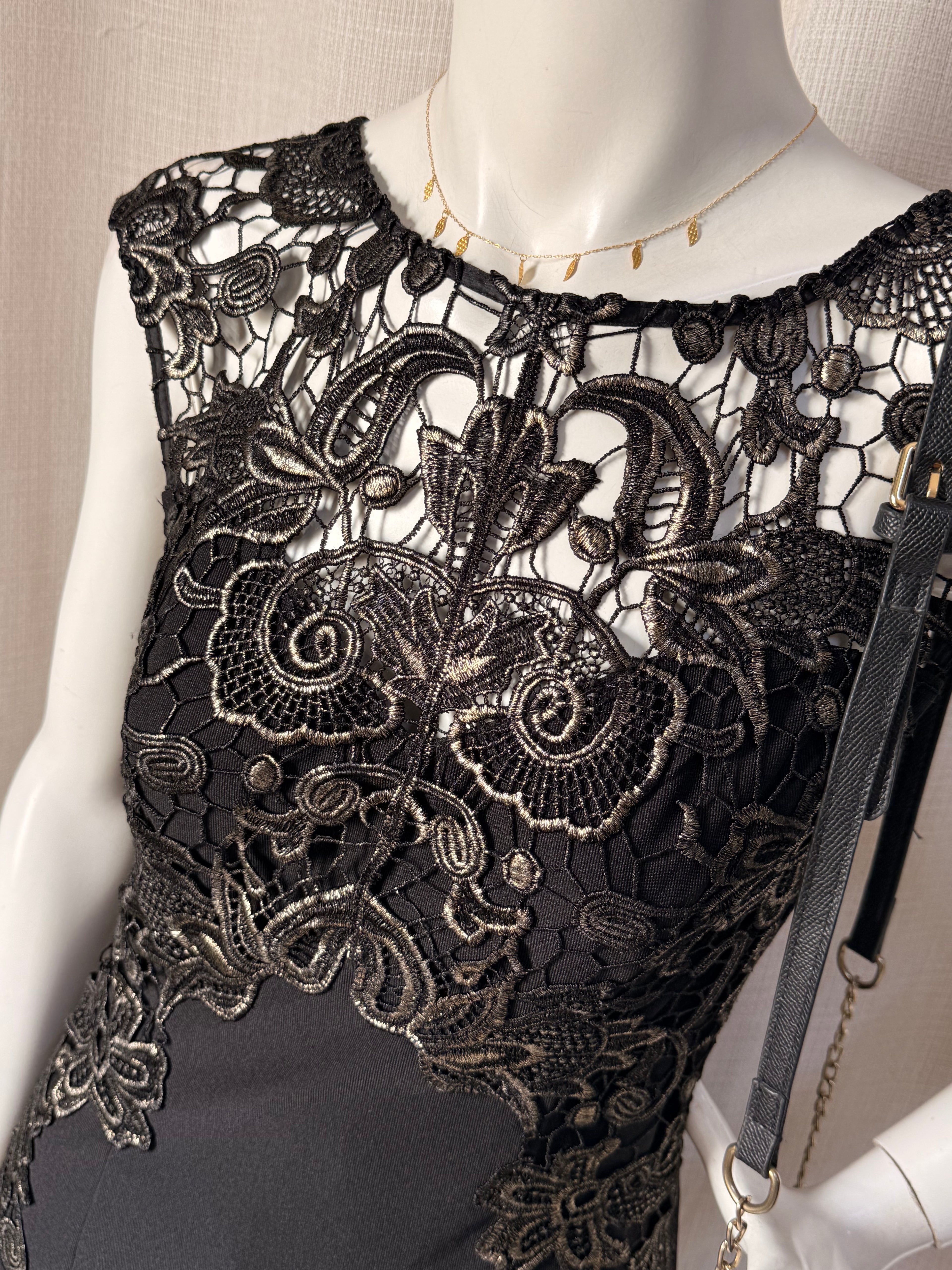 Lipsy London Black Embroidered Lace Bodycon Dress – Size S | Elegant Cocktail & Evening Dress