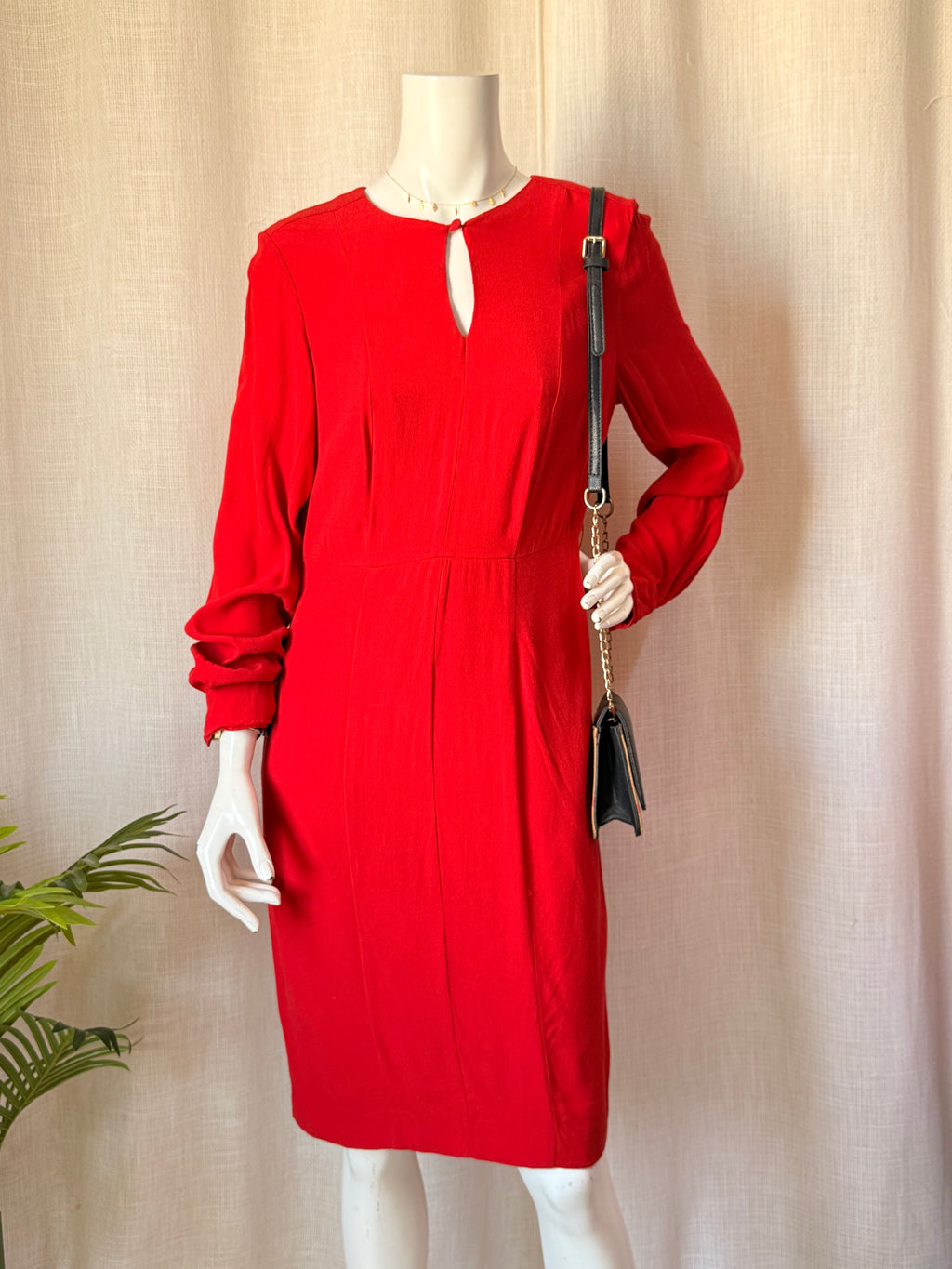 David Lawrence Red Long Sleeve Keyhole Midi Dress (Size AU/UK 10)