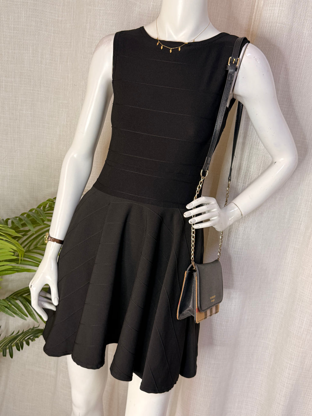 Miss Sassy Black Bandage Sleeveless Fit & Flare Mini Dress | Small