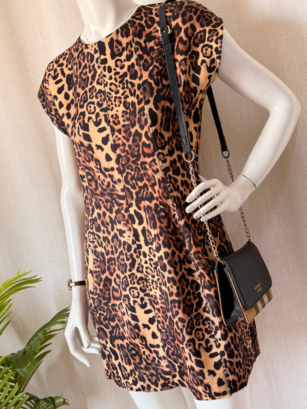 Leopard Print Cap Sleeve Shift Dress | Animal Print Scuba Mini Dress | Bust 38"