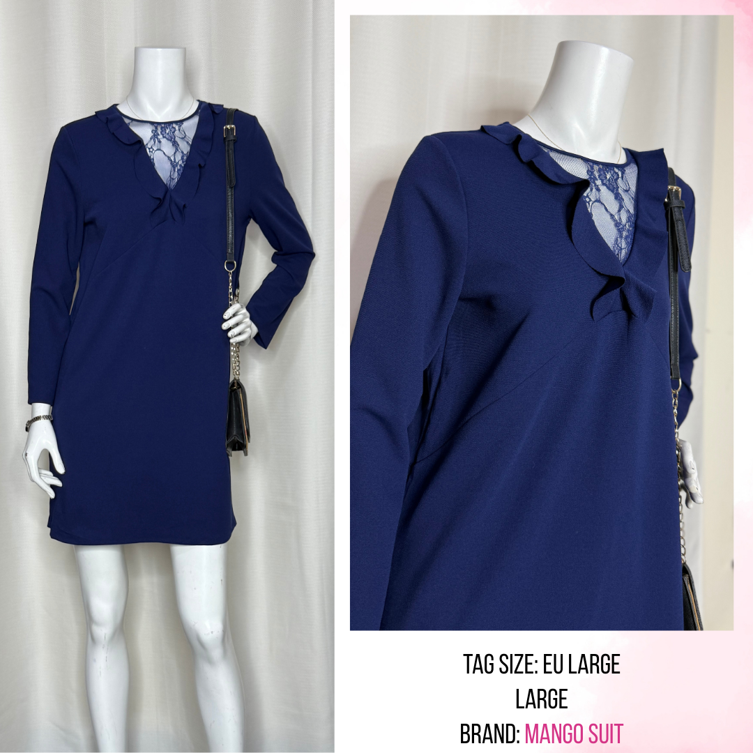 Mango Lace V-Neck Shift Dress (Large)