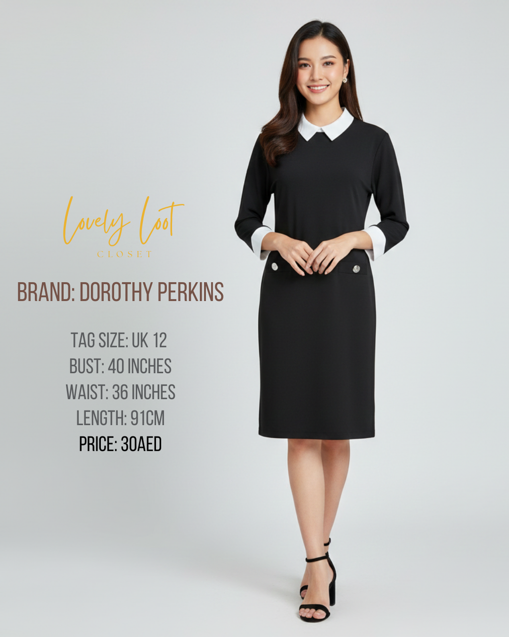 Dorothy Perkins Black Shift Dress | Peter Pan Collar | UK 12