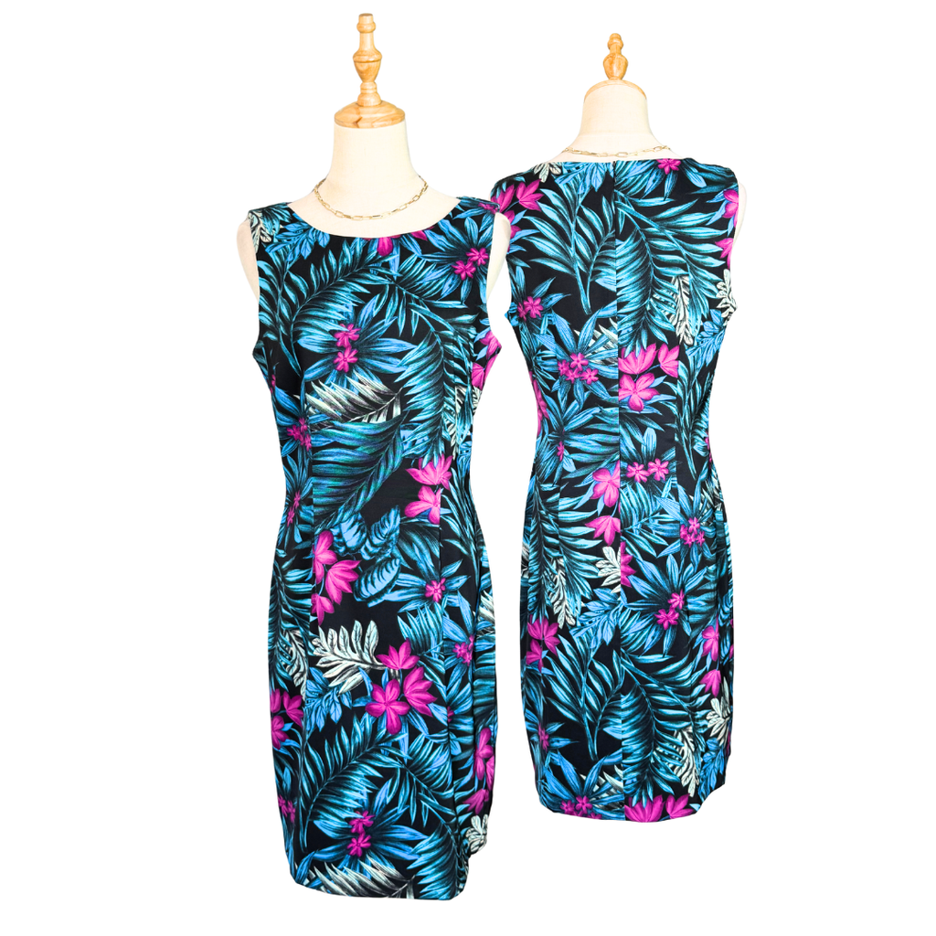 AB STUDIO Tropical Print Sheath Dress | UK 8 (Preloved)