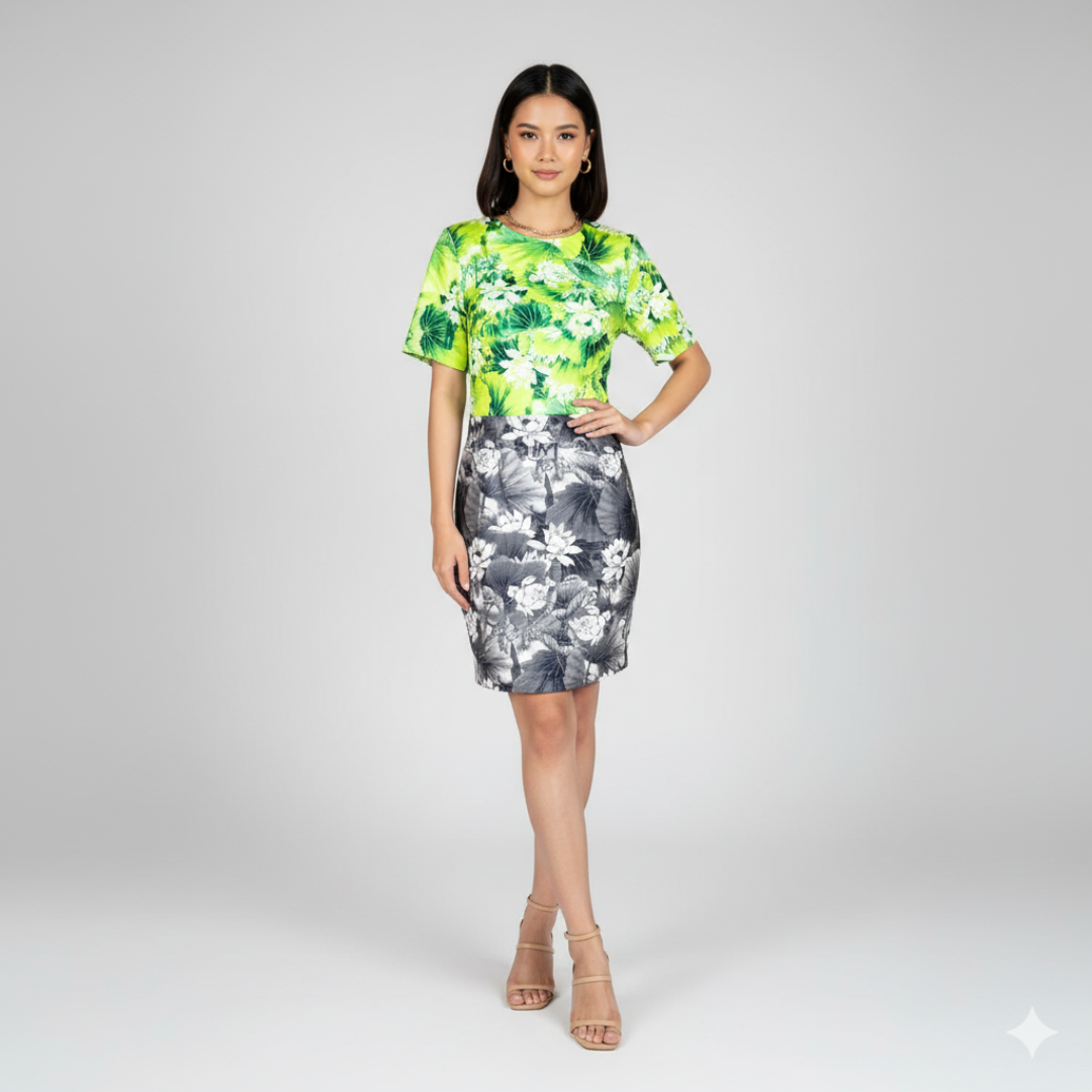 Mika & Gala Neon Floral Print Pencil Dress | UK 10