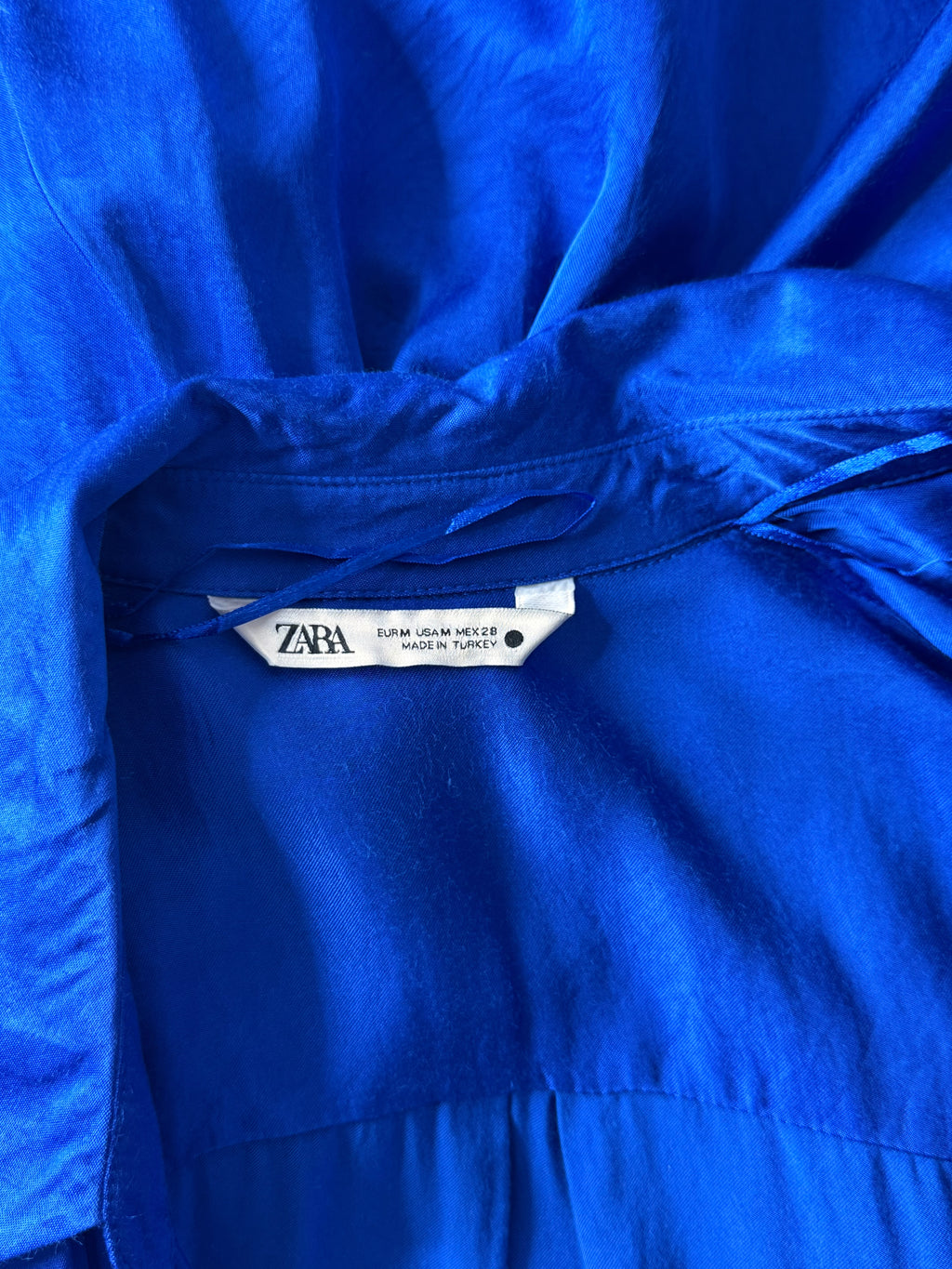 Zara Cobalt Blue Satin Shirt Wrap Mini Dress - Size M
