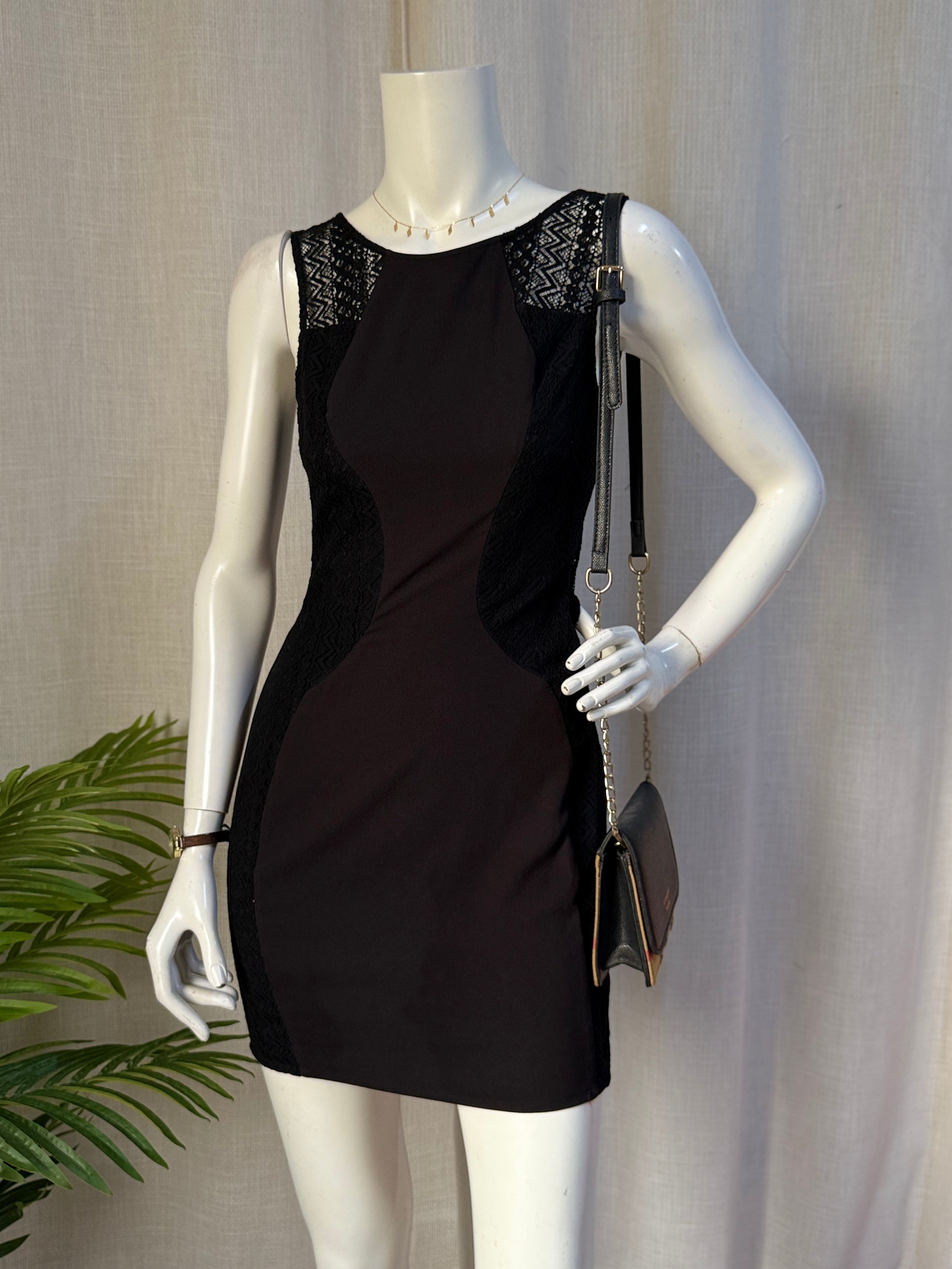 Ladakh Black Lace Illusion Bodycon Dress Size US 4 | Cutout Back Cocktail Dress