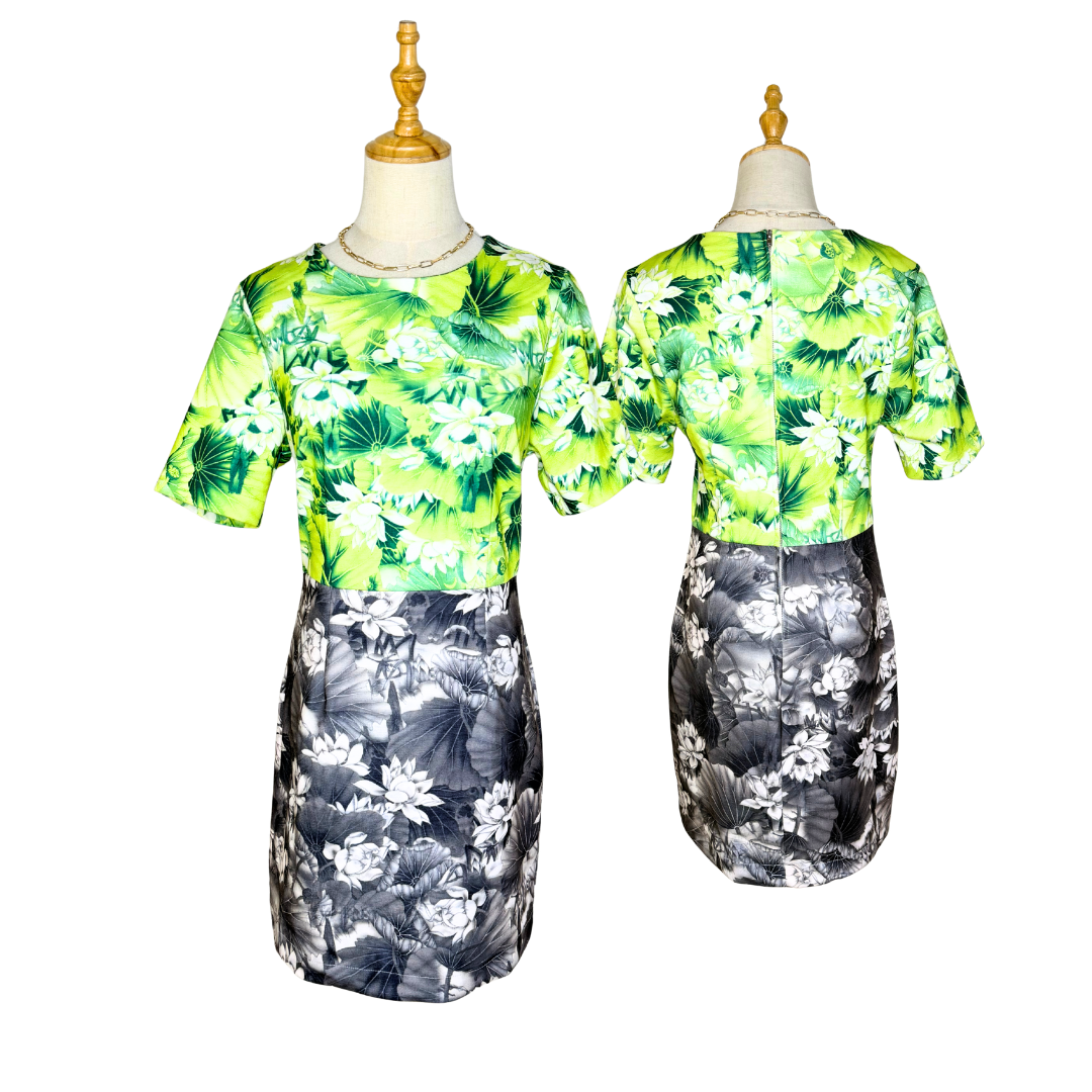 Mika & Gala Neon Floral Print Pencil Dress | UK 10