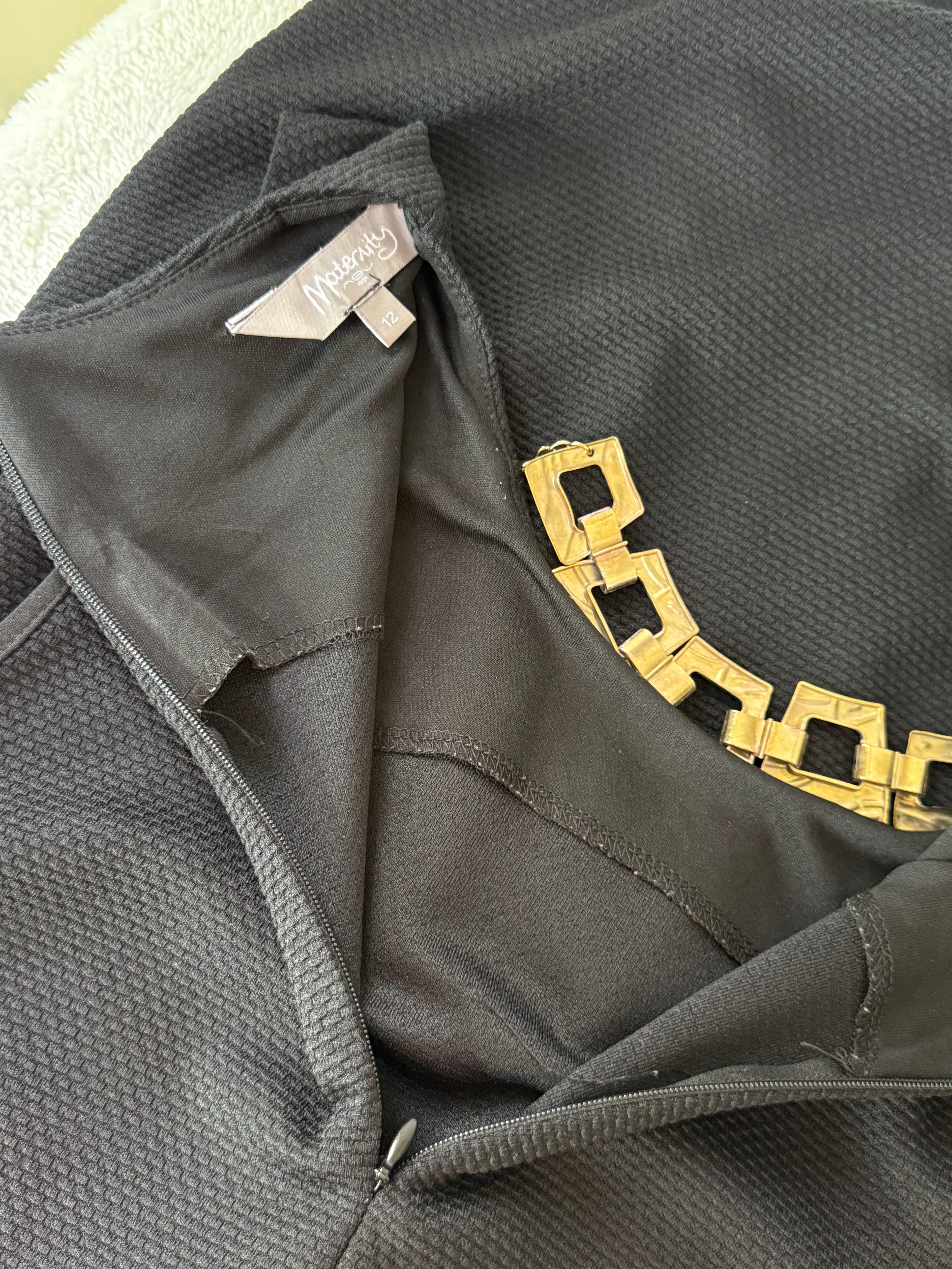 Black Sleeveless Textured Maternity Dress | UK 12 (Preloved)