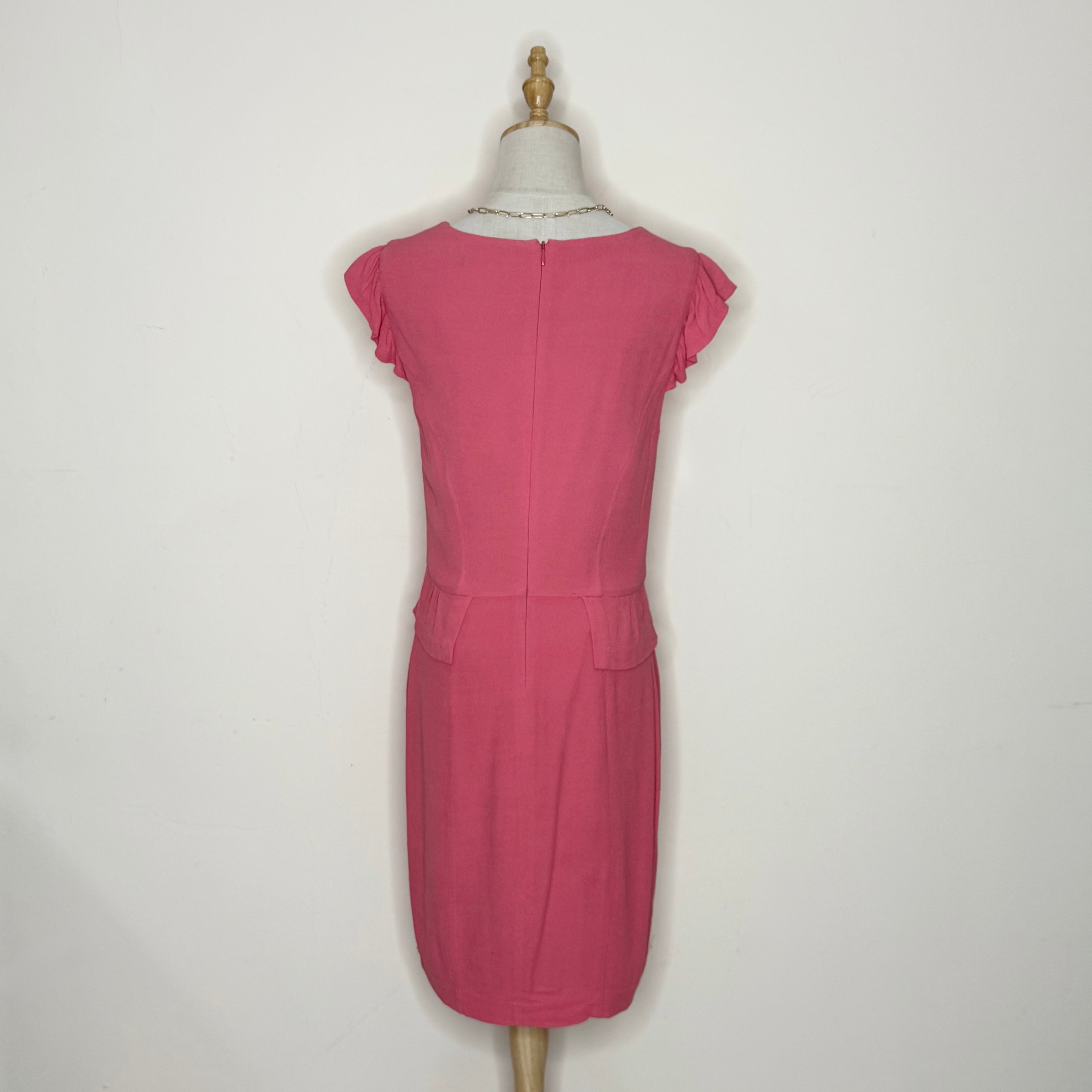 Portmans Pink Peplum Dress with Ruffle Sleeves