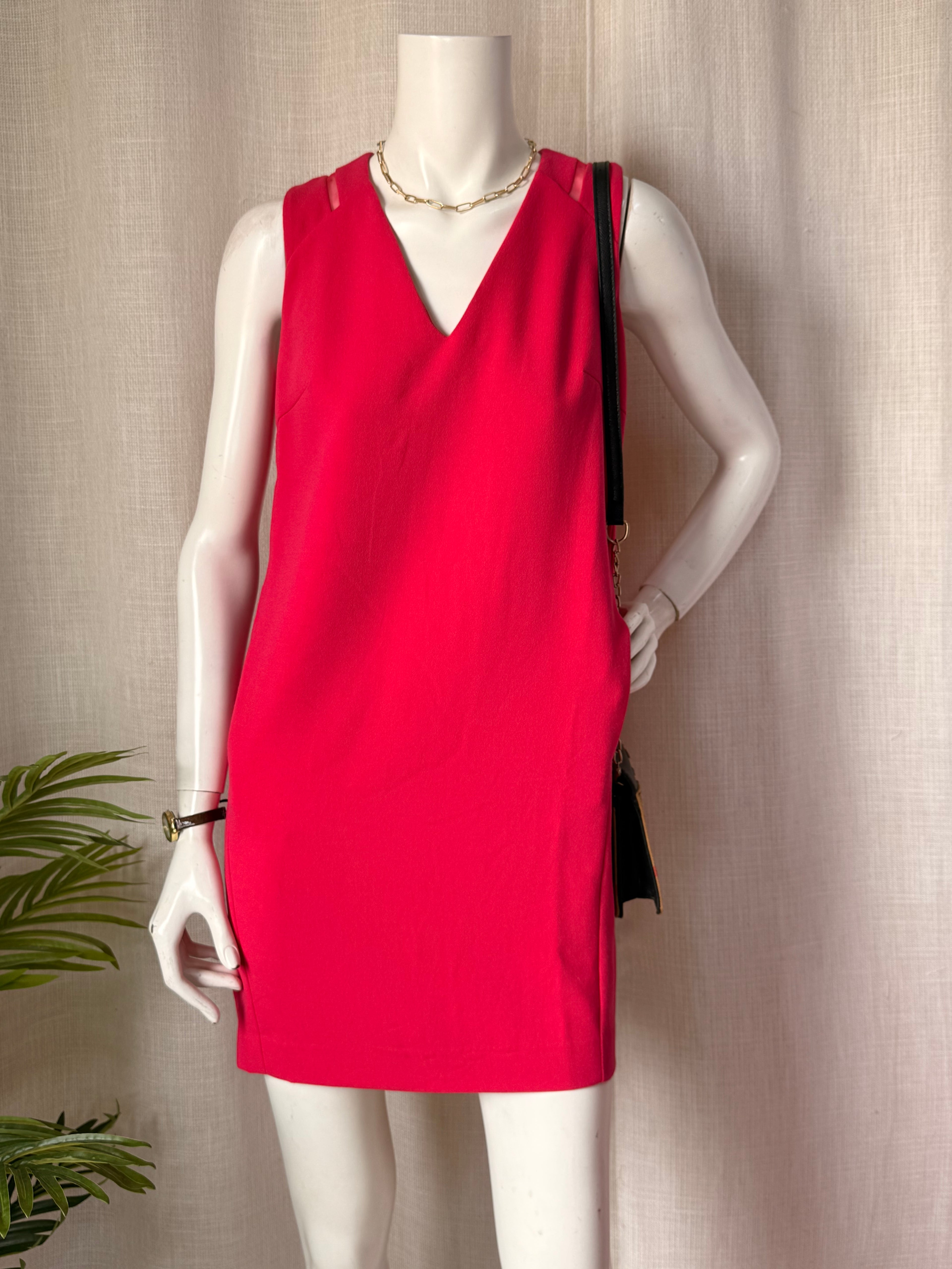Next Bold Pink V-Neck Sleeveless Midi Dress (UK 6 / XS)