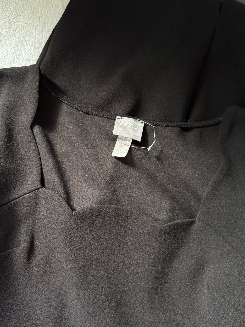 ASOS Black Square-Neck Bell-Sleeve Midi Dress | UK 4 (Preloved)