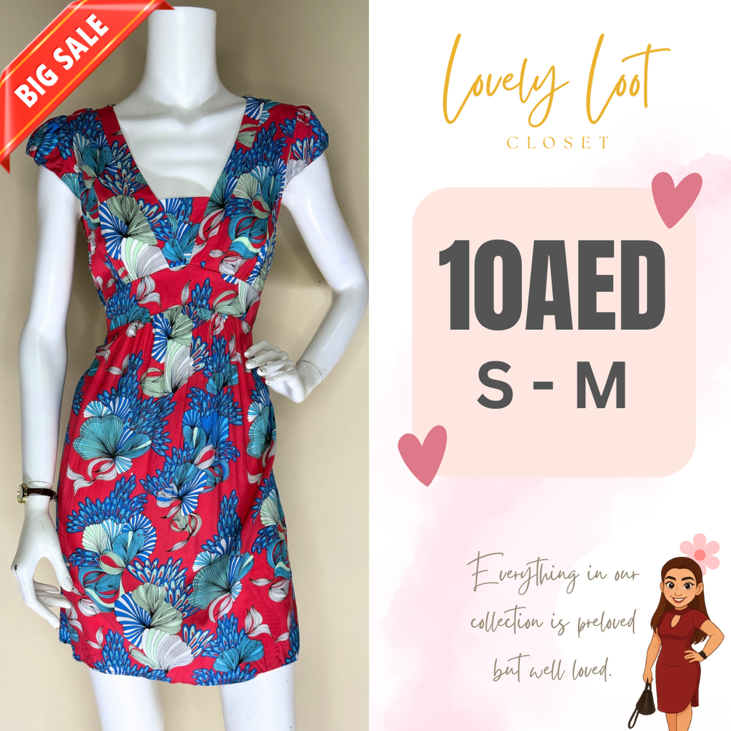 Red Floral V-Neck Mini Dress