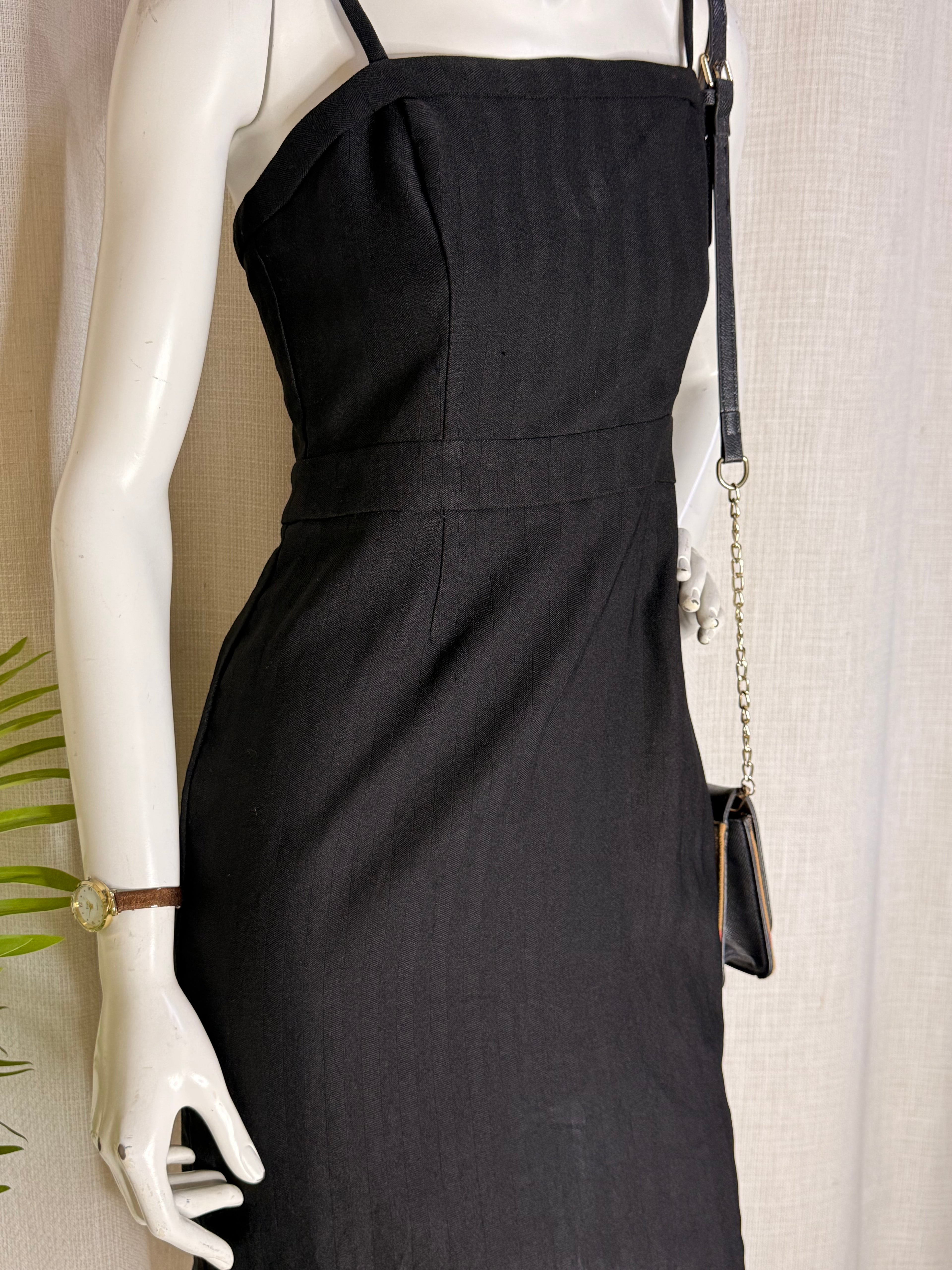 FOREVER 21 Subtle Pinstripe Camisole Sheath Dress - Classic Black (Size L)