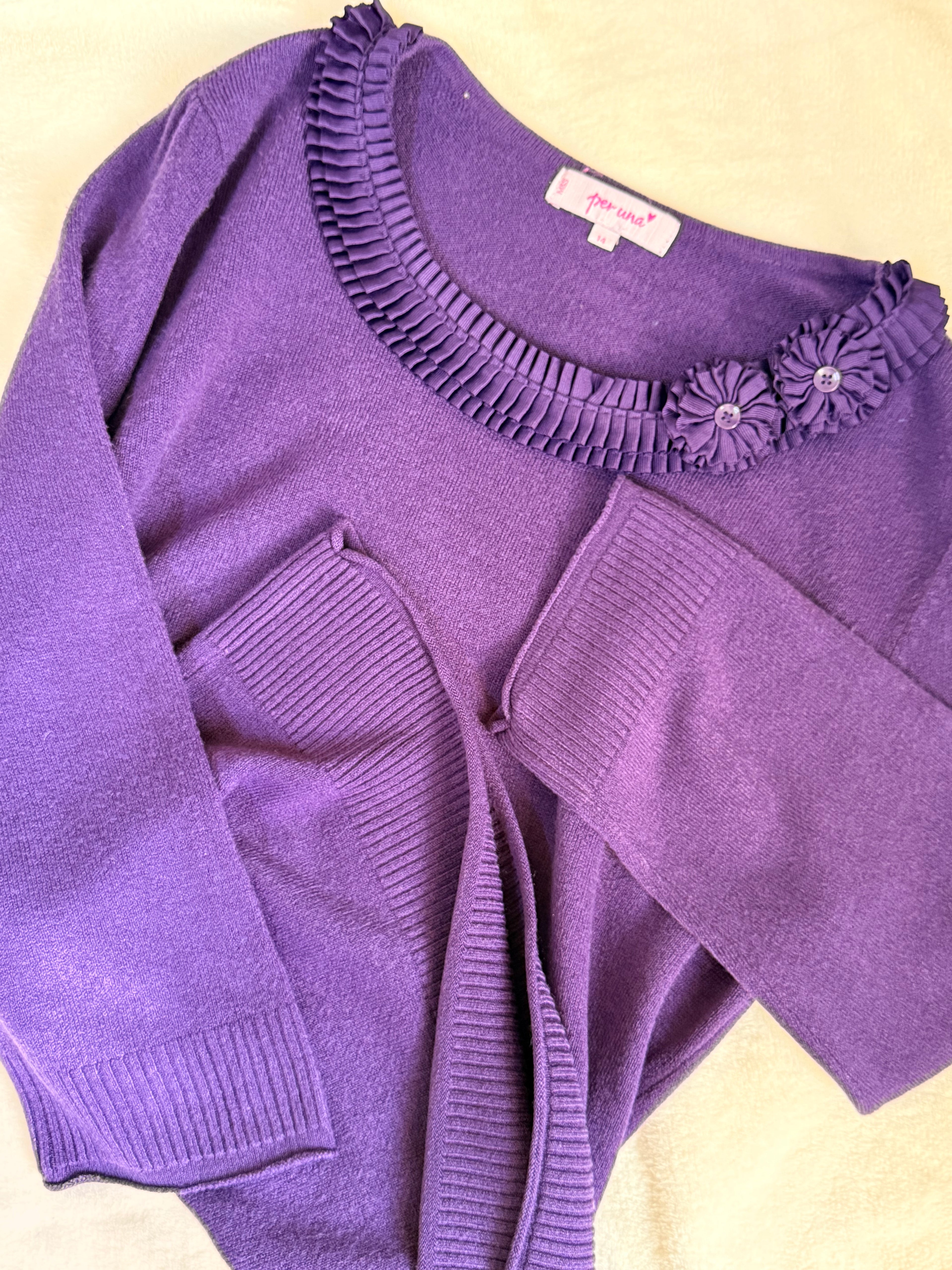 PER UNA Purple Ruffle Trim Sweater | UK 14