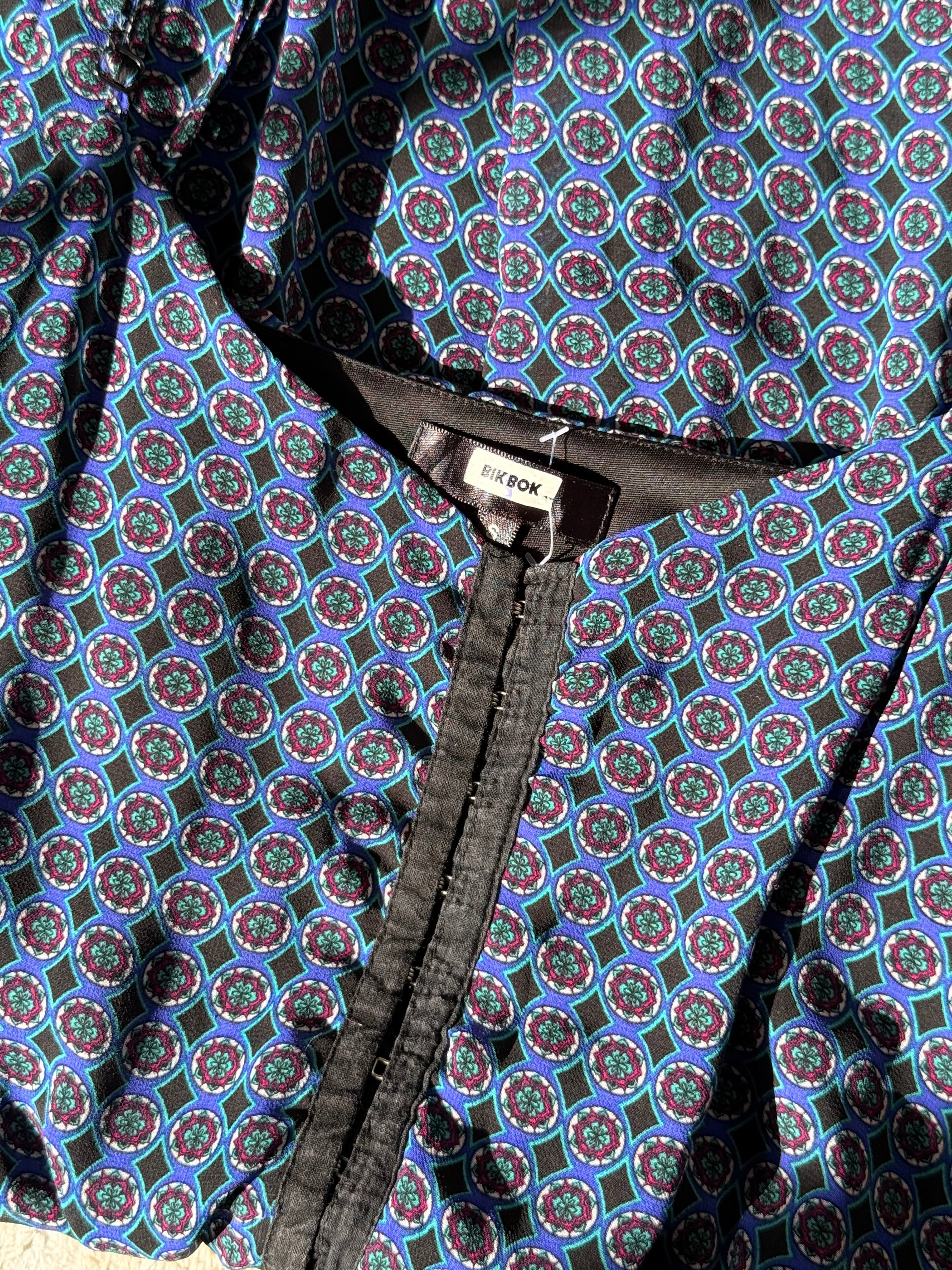 Bik Bok Geometric Print Cami Dress - Hook & Eye Corset Detail - Size Small