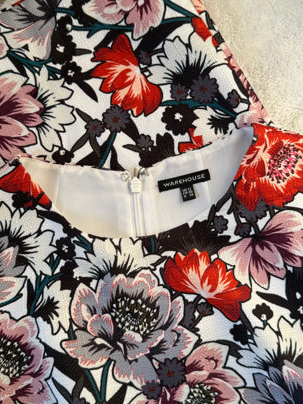 Warehouse Red & Black Floral Print Sleeveless Pencil Dress | UK 12