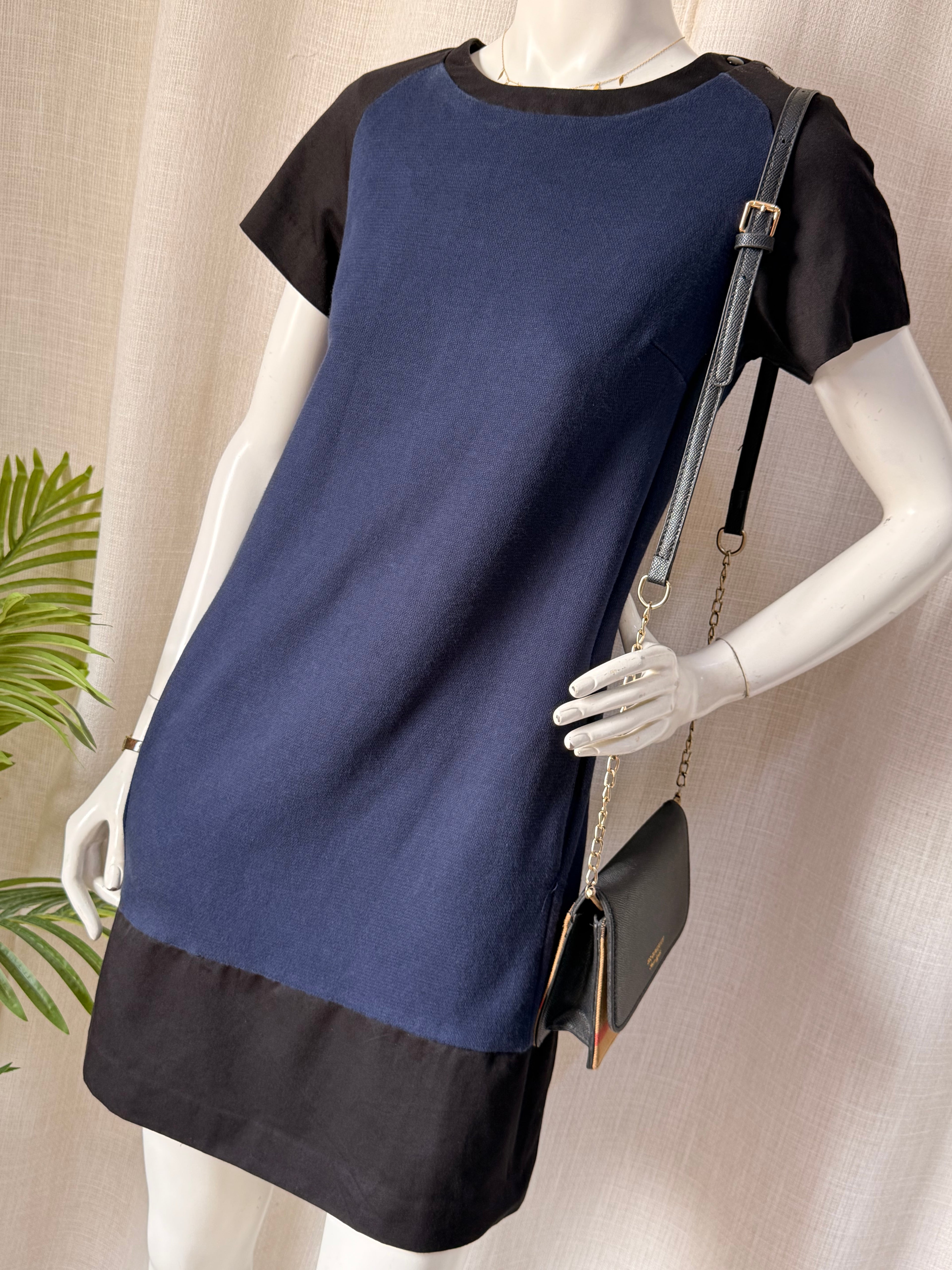 Mango Suit Navy & Black Colorblock Shift Dress – Medium | Smart Office & Work Dress