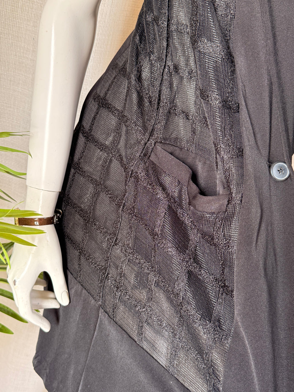 Rocco Collection Black Sleeveless Longline Vest – Size S | Sheer Panel Open Blazer | Elegant Layering Piece