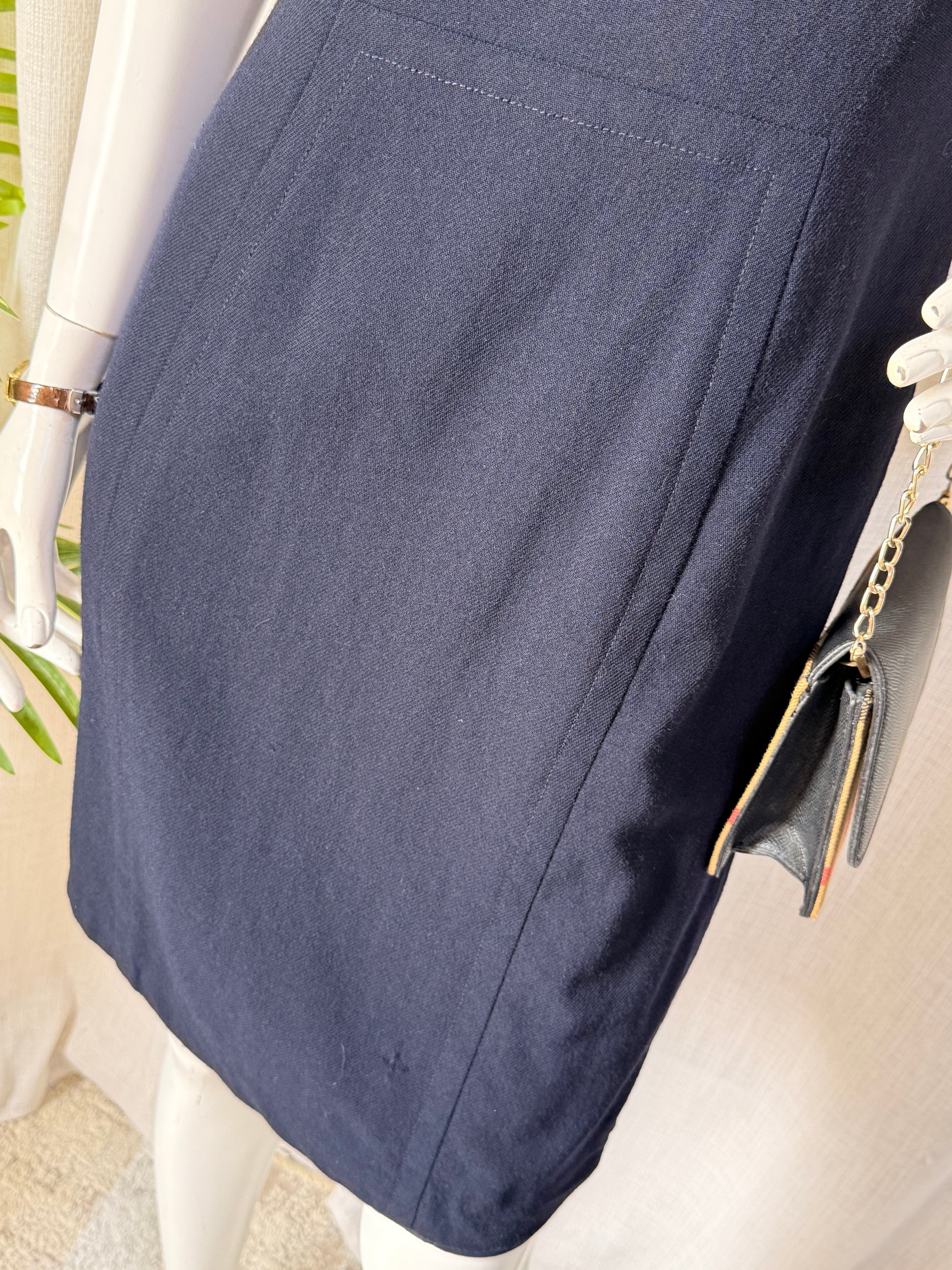 Hobbs London Navy Blue Wool Blend Sheath Work Dress – UK 10 | Classic Office & Business Dress