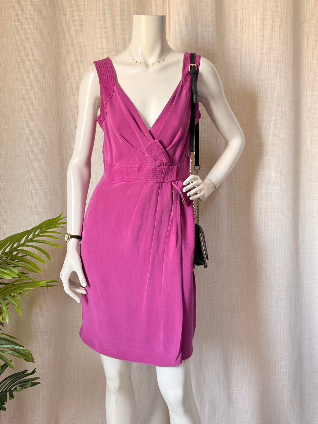 Hobbs London Magenta Silk-Mix Wrap Dress