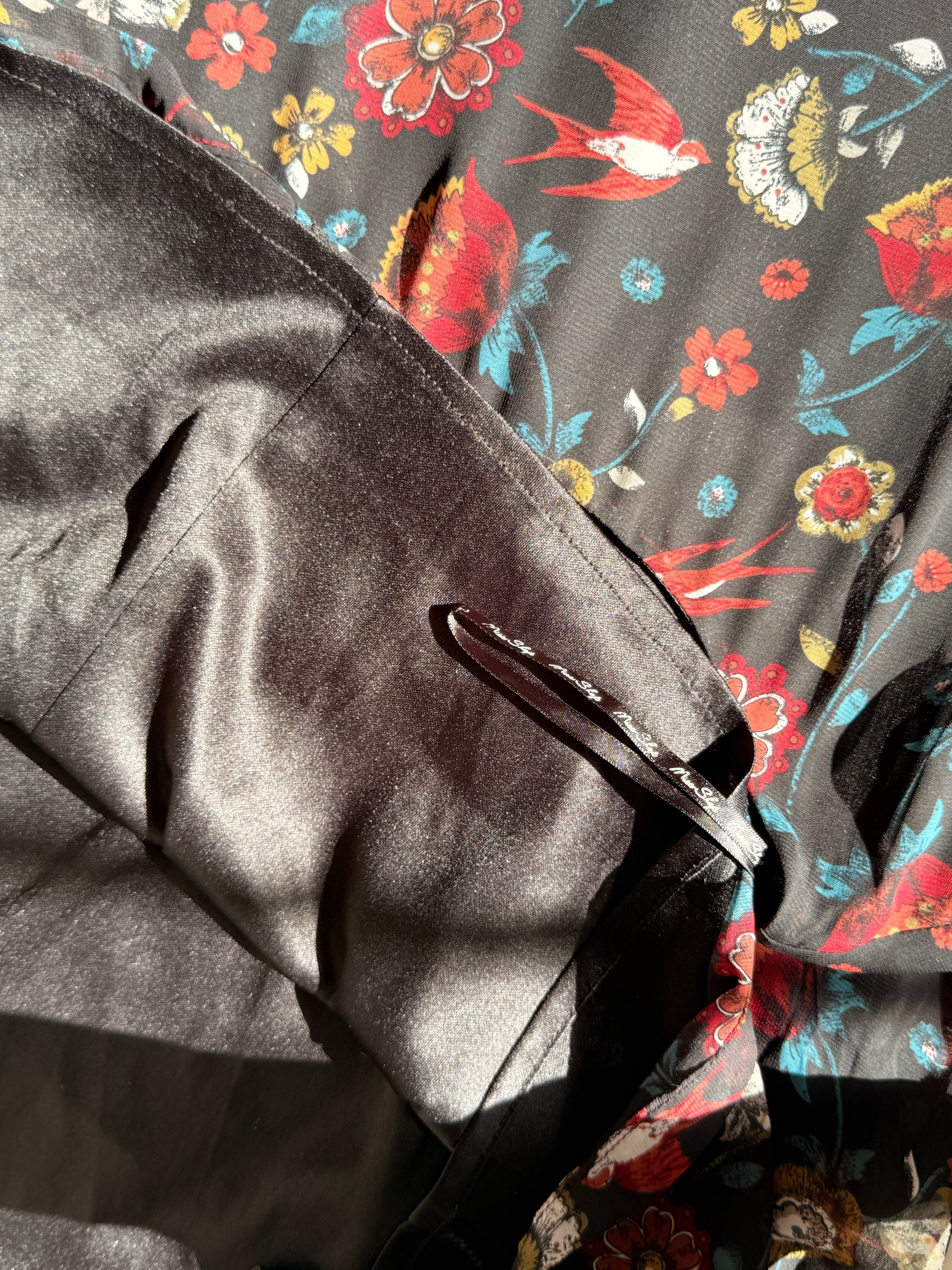 Miss Shop Floral & Bird Print Tea Dress - Swallow Motif Mini - Size 12 (M)