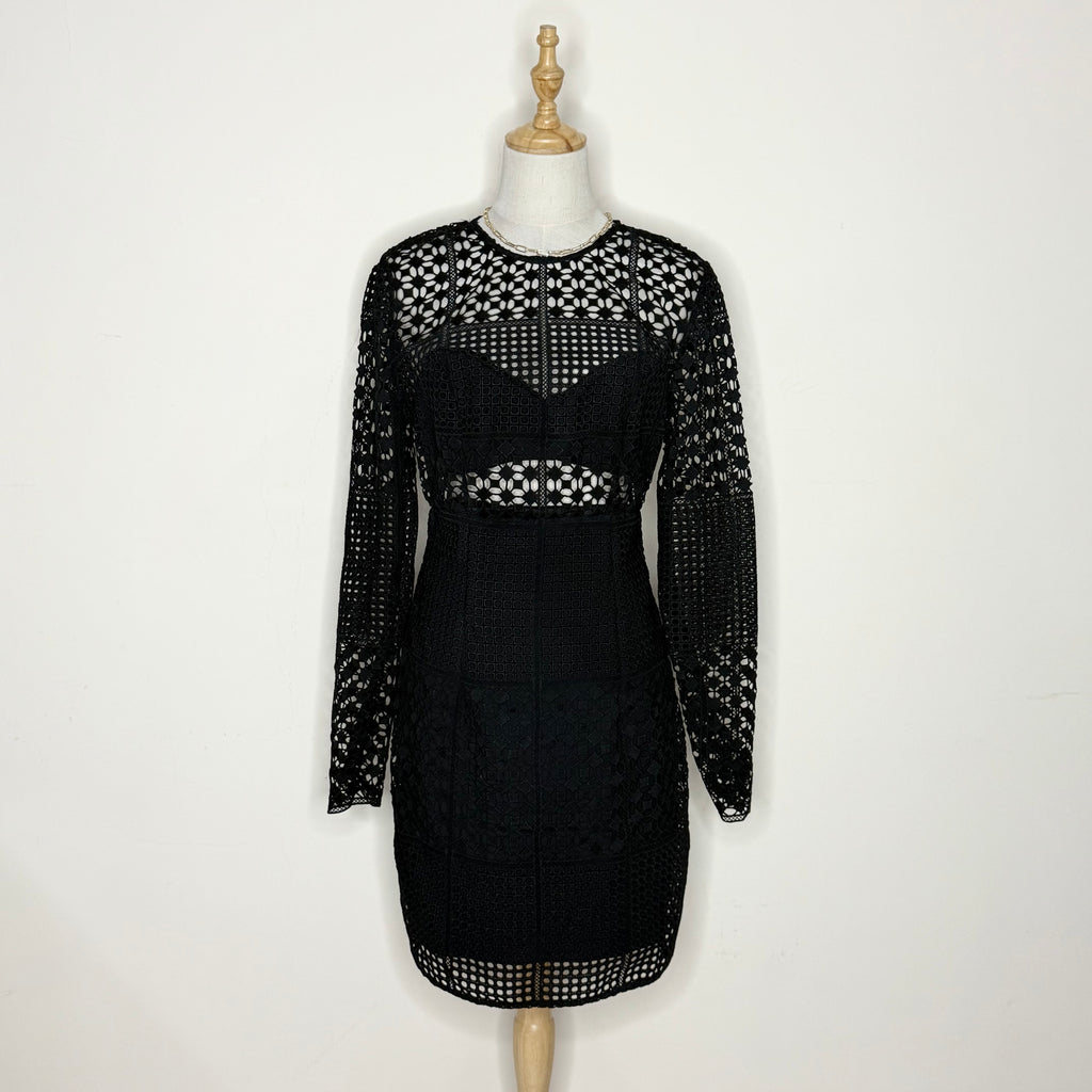 Kookai Black Lace Long-Sleeve Mini Dress with Open Back (Like New)