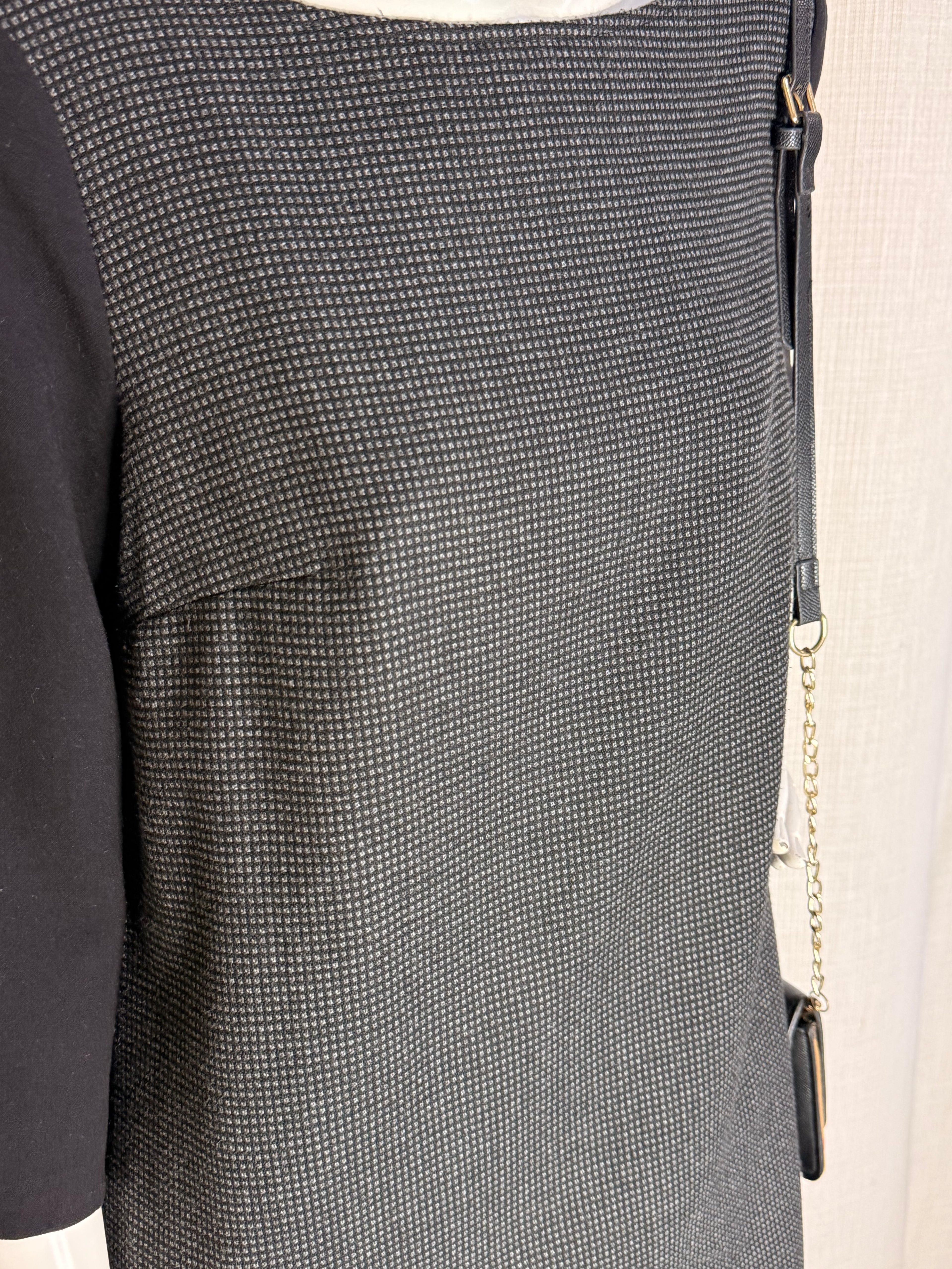 MANGO Basics Houndstooth Check Shift Dress - Black/Grey (Size L/XL)