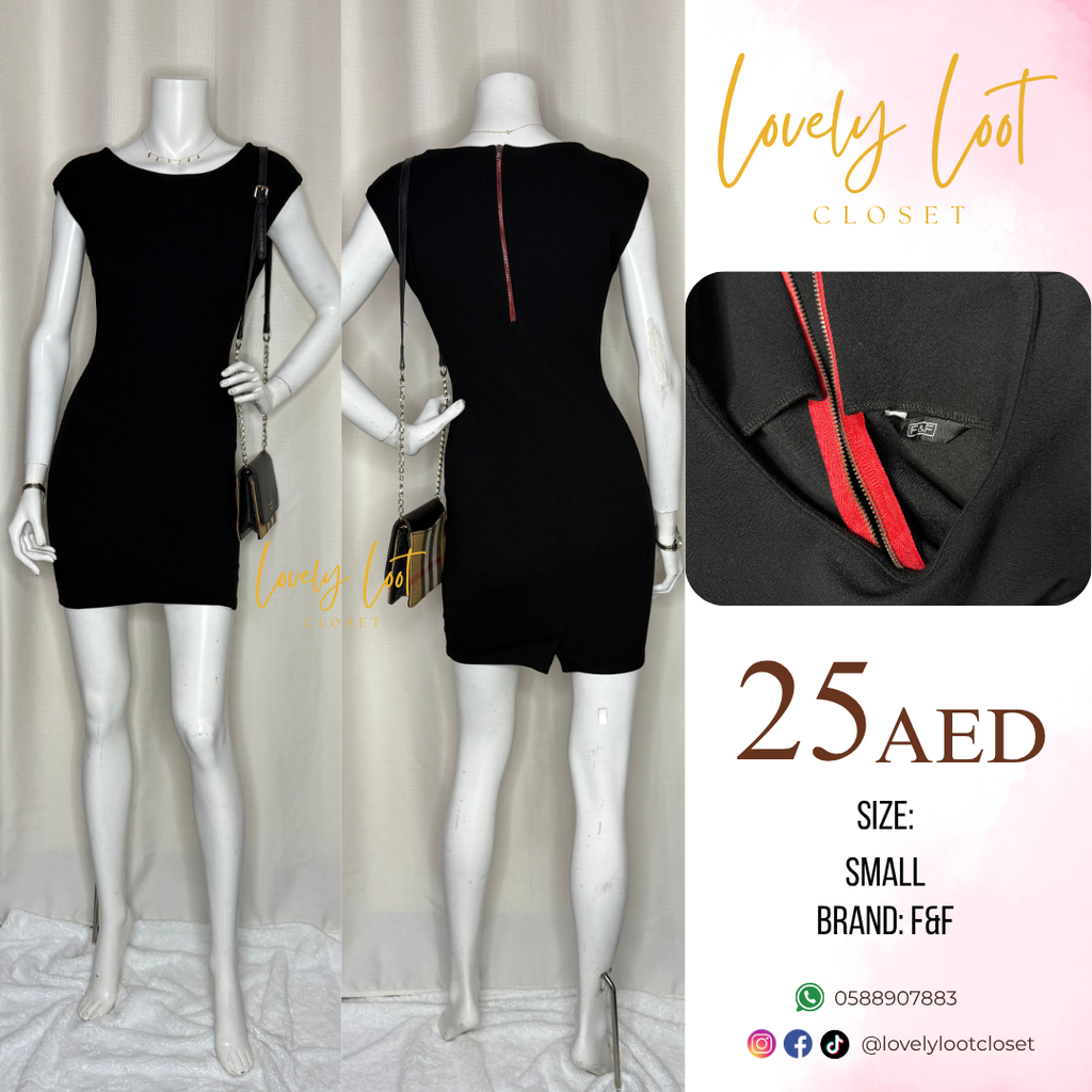 F&F Black Mini Dress with Red Zipper (Small)