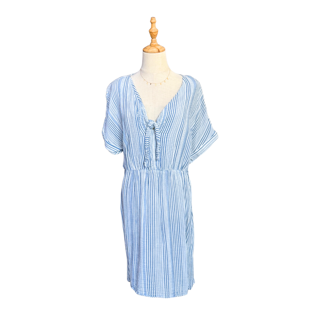Blue Striped V-Neck Mini Dress