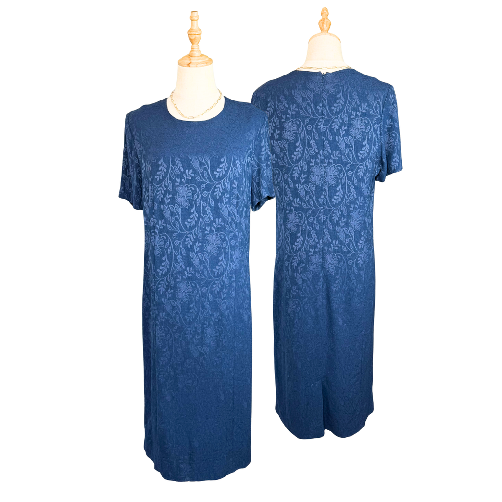 PRISCILLE Navy Embossed Floral Dress | EUR 48