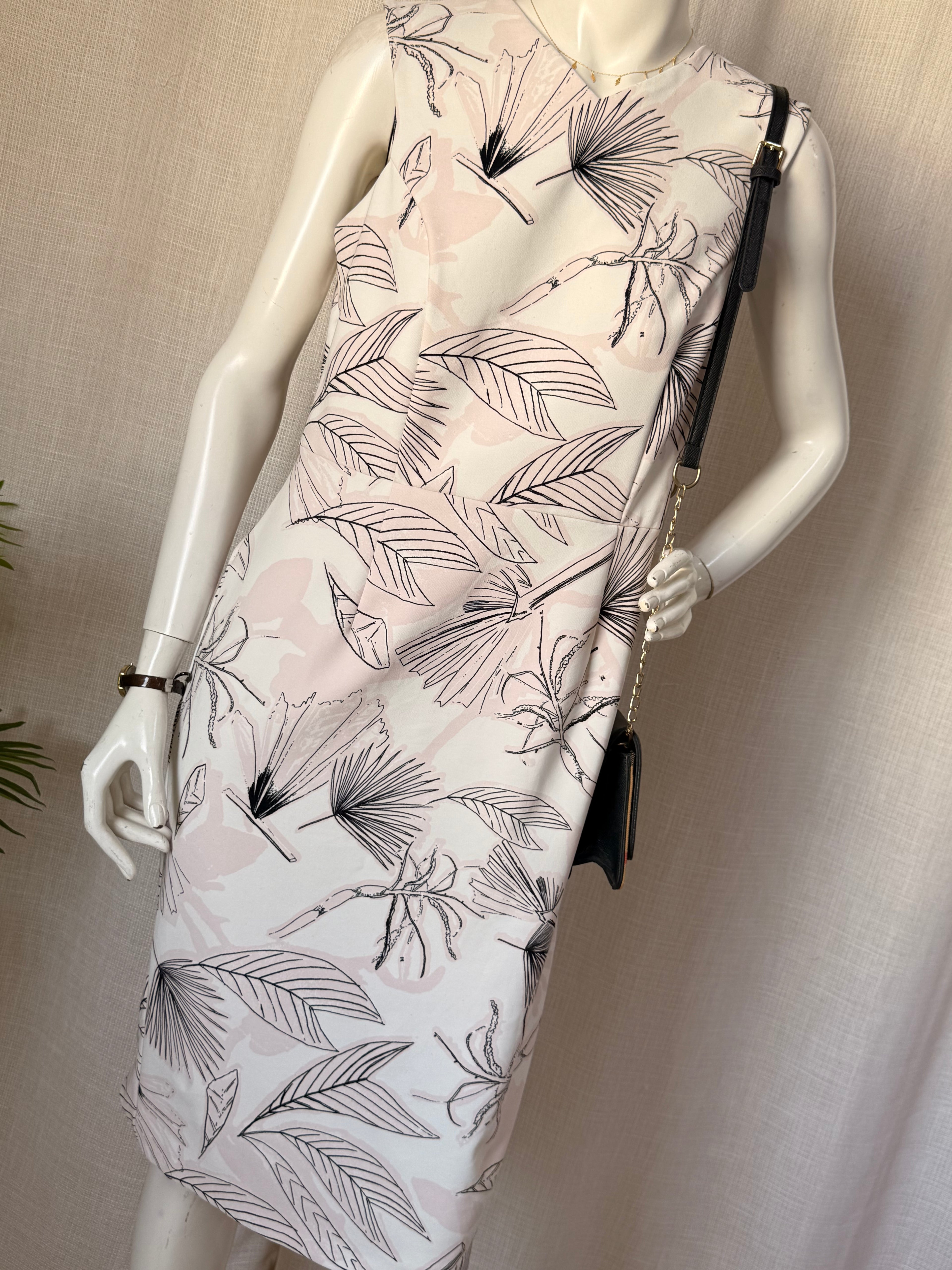 Autograph Tropical Leaf Print Sleeveless Sheath Dress | UK 14