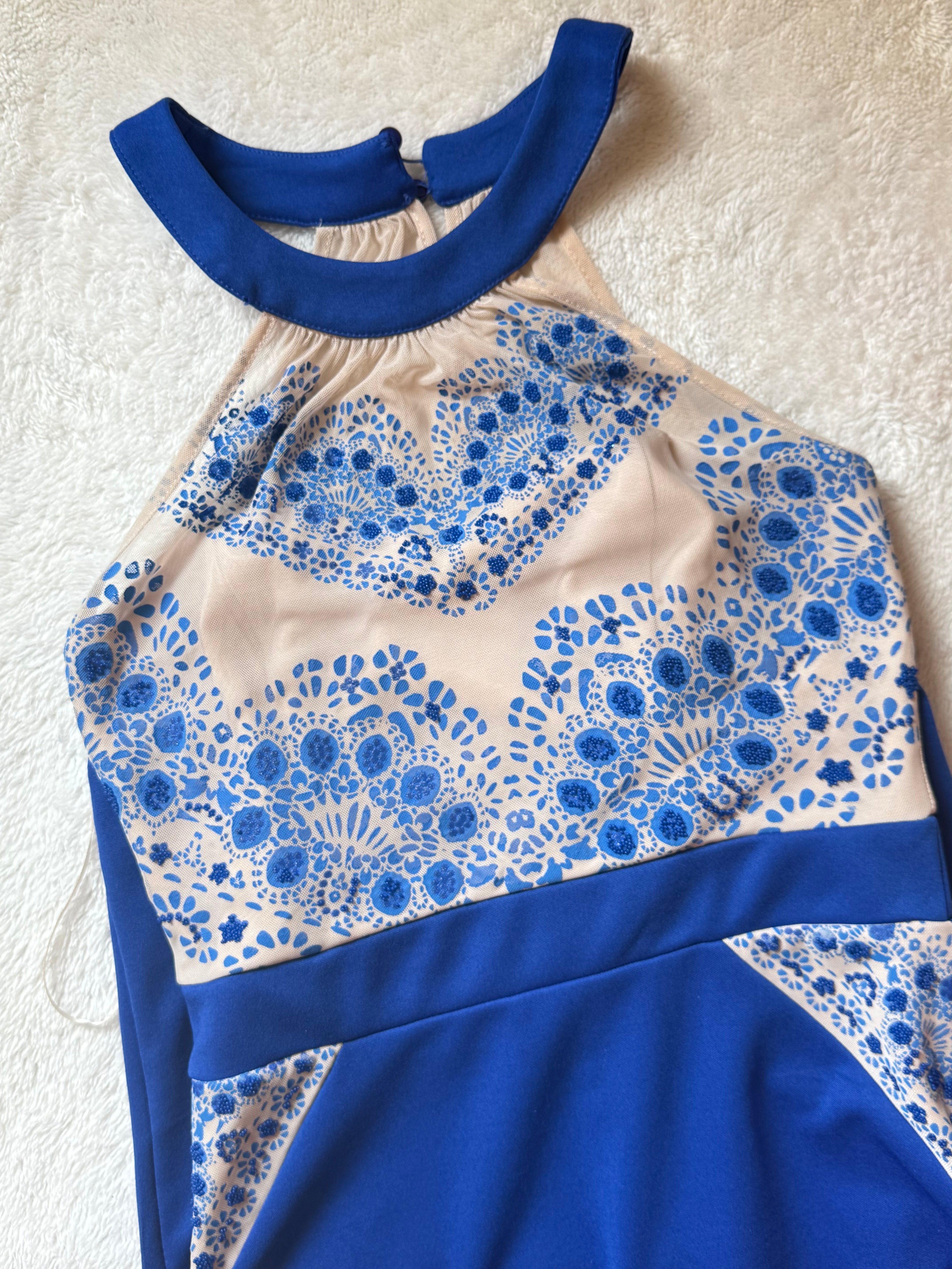 💙 Amy Child Royal Blue & Lace Halter Dress (UK 8)
