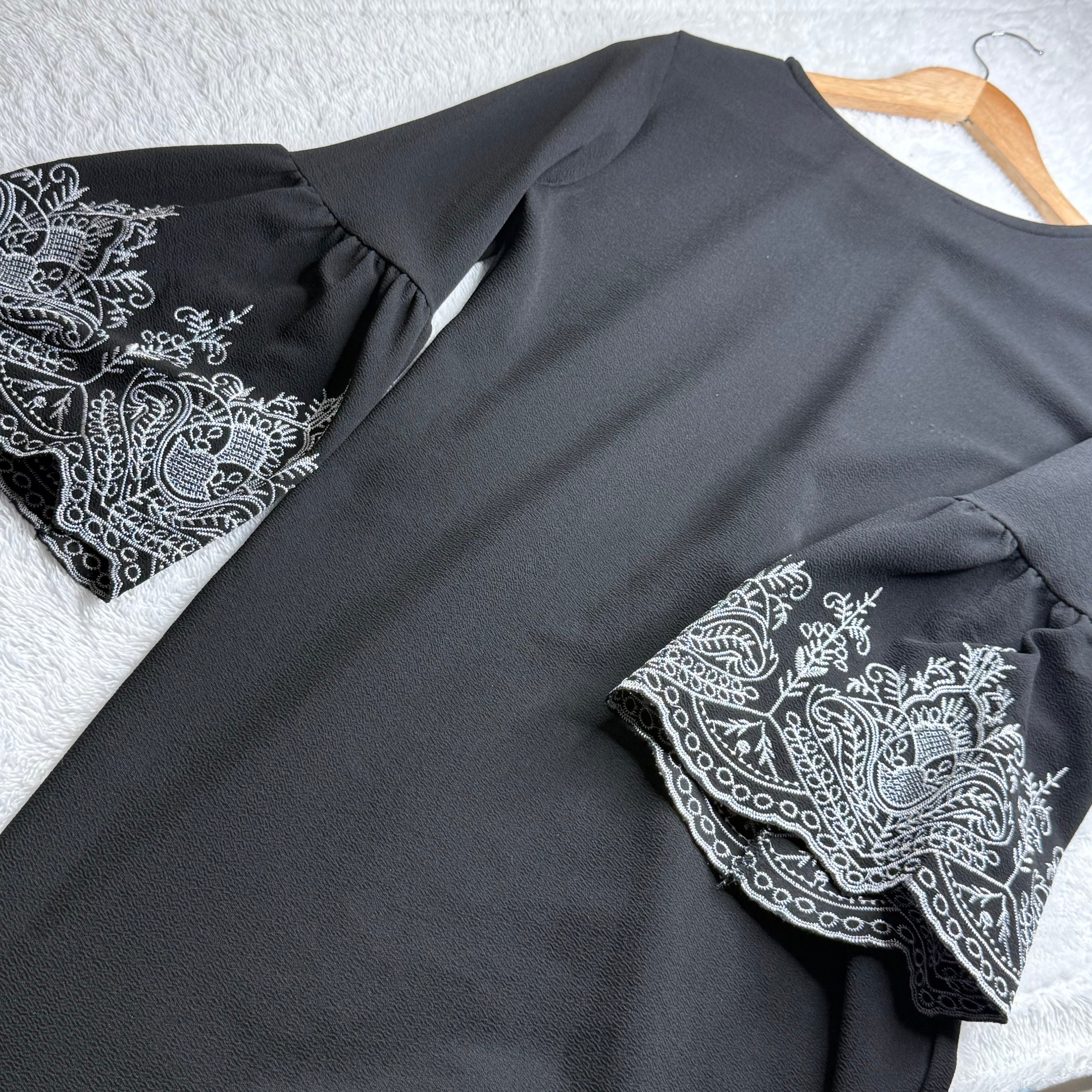 New Look Black Dress with Embroidered Bell Sleeves
