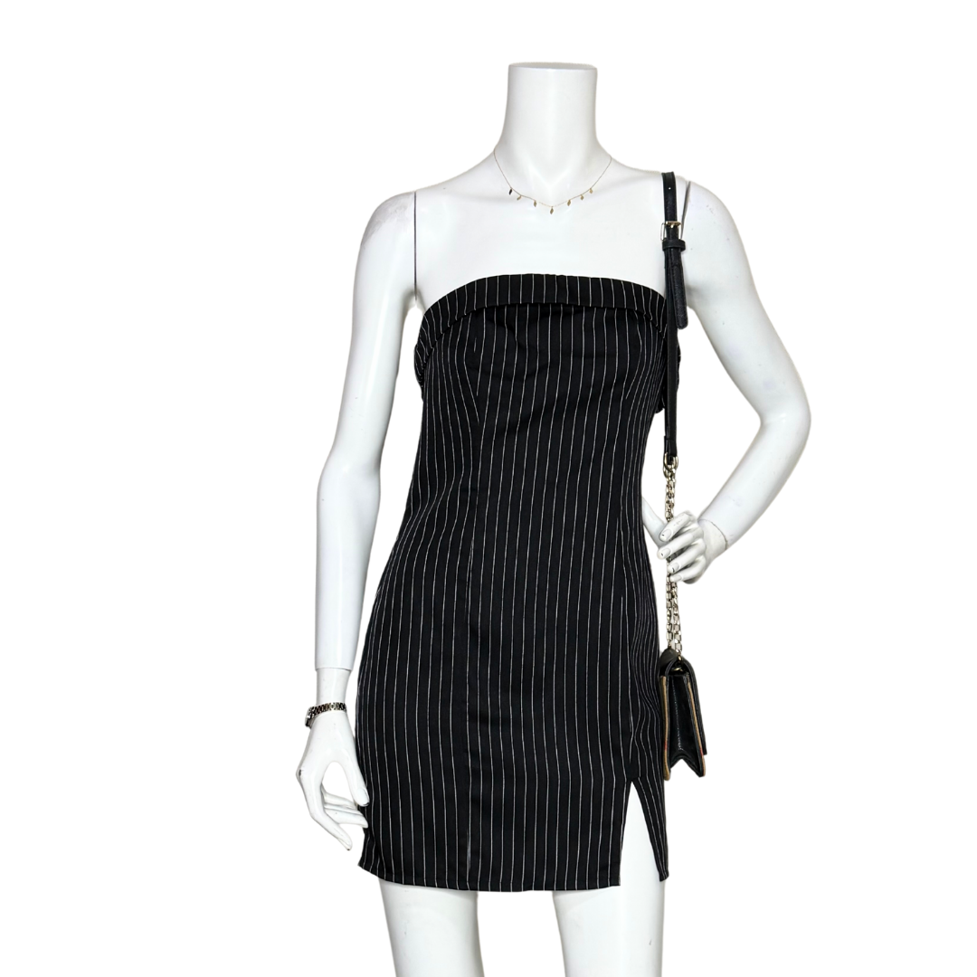SHEIN Black Pinstripe Strapless Dress (Small)