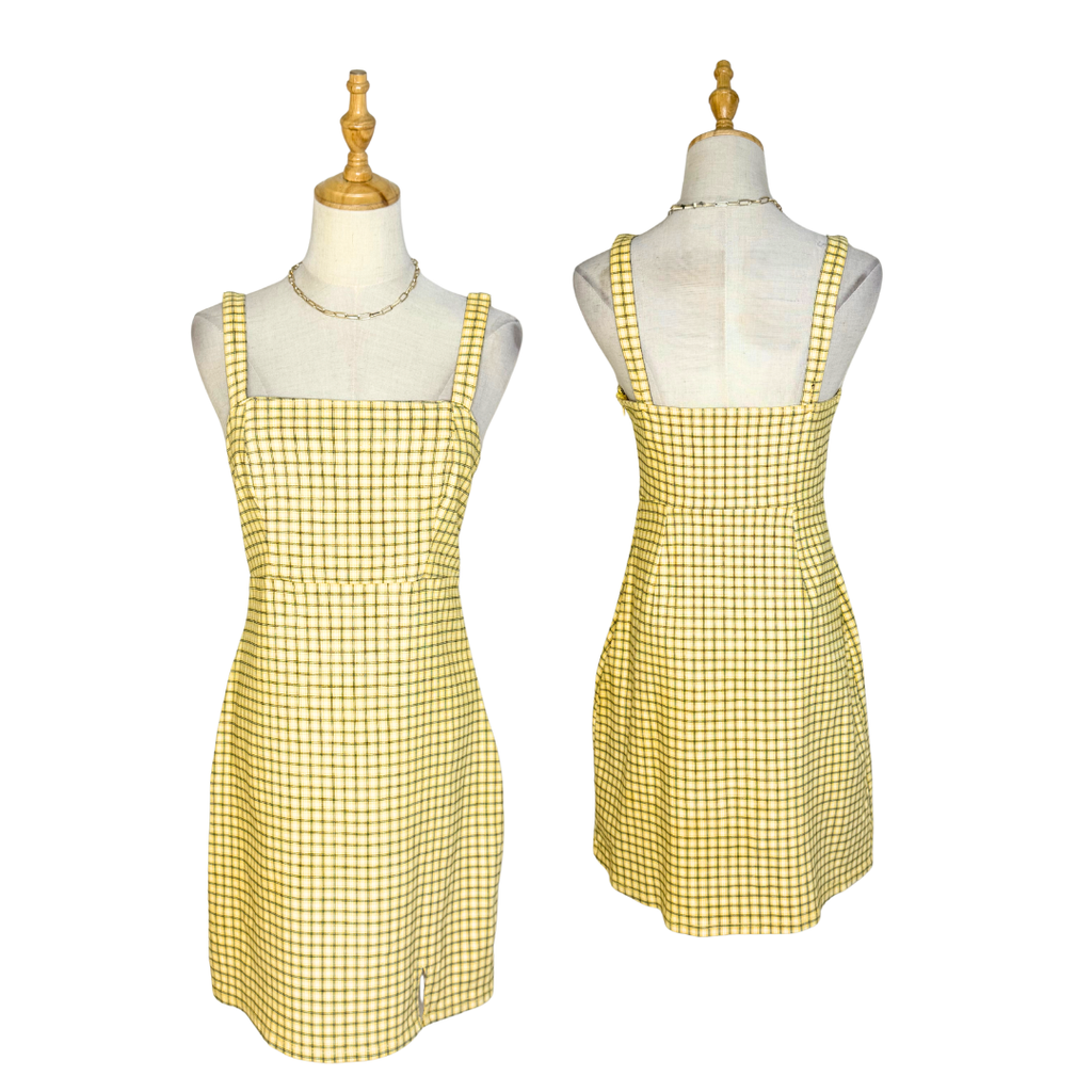 Hollister Yellow Plaid Mini Dress with Square Neck | SMALL